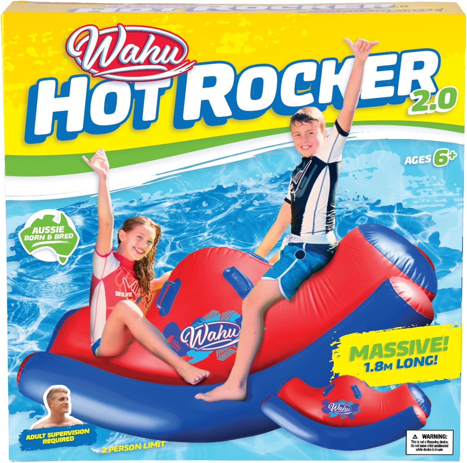 Wahu Inflatable Hot Rocker for 2 People &ndash; Durable Pool Float Ride-On with Grip Handles | Fun Inflatable Water Toy for Pool, Lake, Beach | 1.7M Long | Ages 6+ image number 1