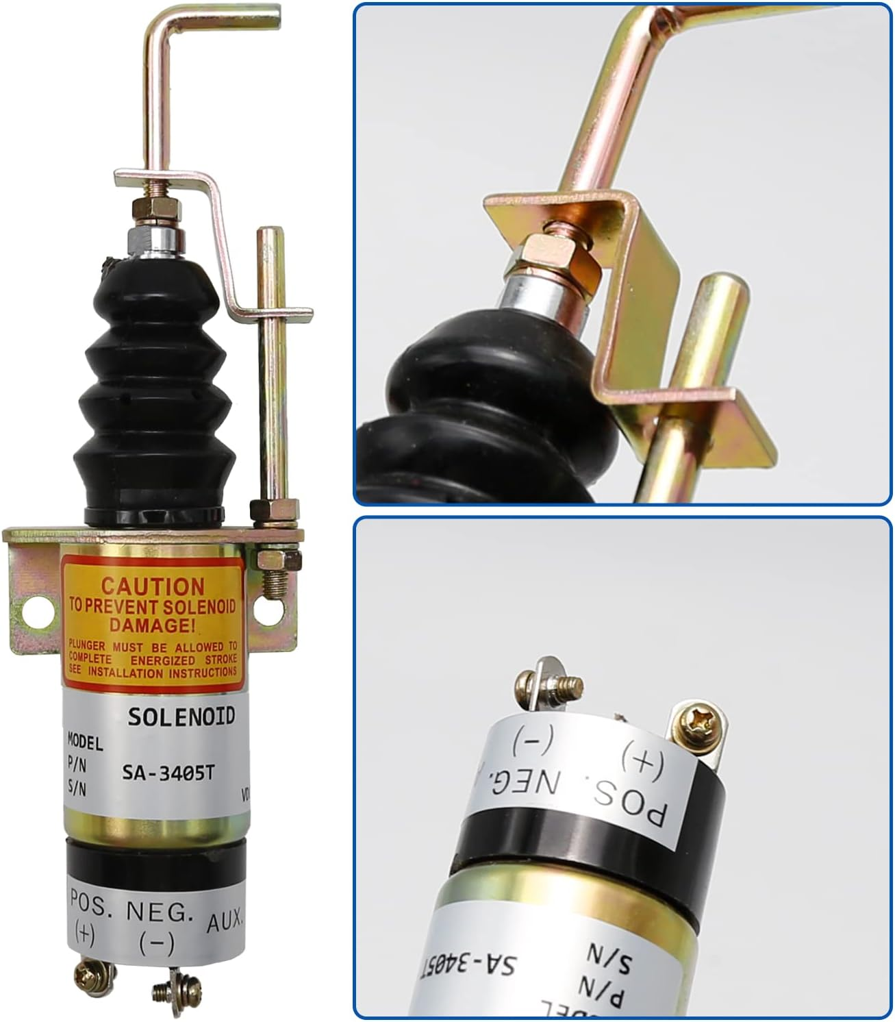 12V Fuel Shut off Solenoid, Stop Solenoid Valve 1502-12C7U2B2S1 366-07197 SA-3405T, Replacement for Lister Petter LPWS LPWT Excavator Engine Genset with Bracket 2 Pins