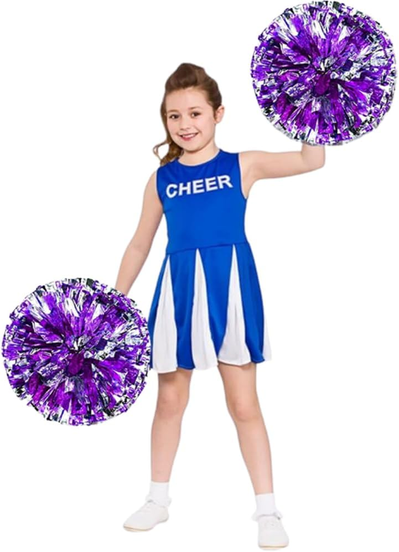 Cheerleading Pom with Handle Bulk Metallic Foil Plastic 4PCS Poms Sports Dance Cheer Pompoms Cheering Squad Poms for Kids Adults Team Game Party