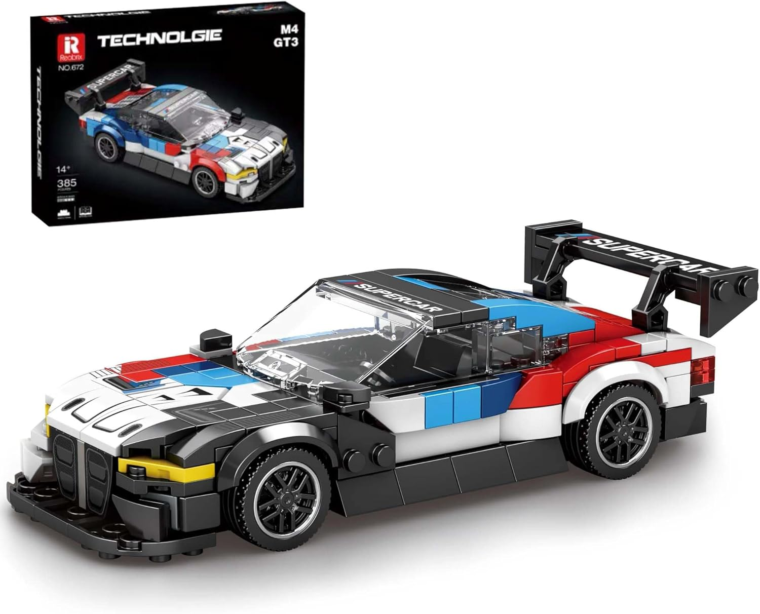 Reobrix 672 BMW M4 GT3 Toy Car Building Blocks, Model Cars Building Kit for Display and Collectible, Race Car Building Toy for Boys and Adults, Compatible with , 385 Pieces image number 1