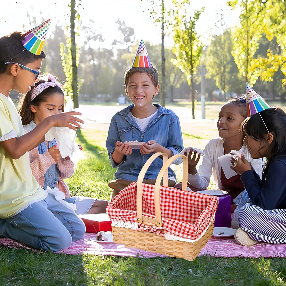Wicker Basket with Double Folding Handle, Picnic Basket Hand Woven Basket Storage Basket Flower Girl Storage Basket Decorative Basket, Willow Basket, Linen Gift Wedding Baskets