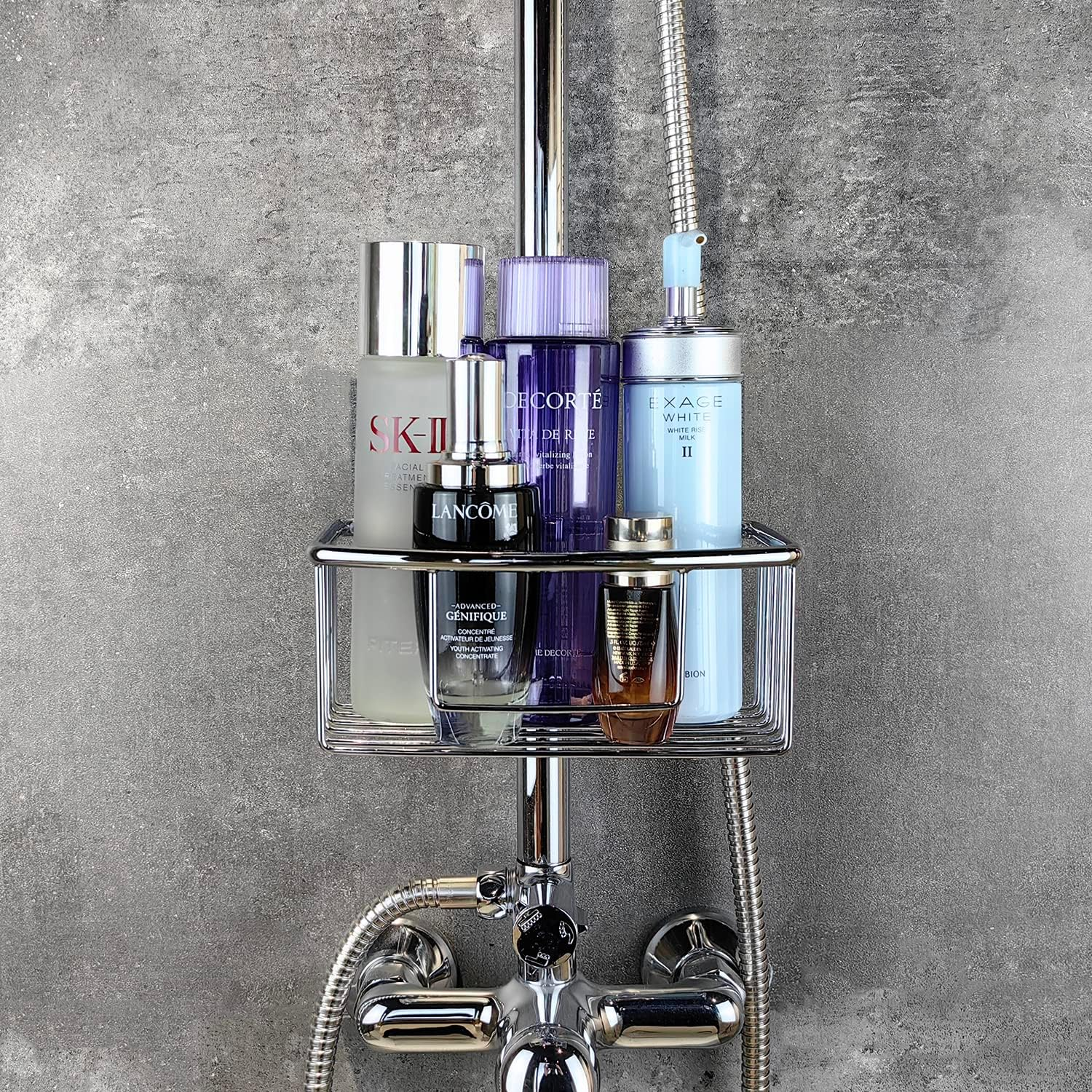 Frafuo Shower Pole Caddy for Shower-6 Size Riser Ring NO Drilling Tension Shower Caddy Basket for Bathroom-Sus 304 Chrome Shower Caddy-Small Shower Caddy Pole with Luxury Standard image number 1