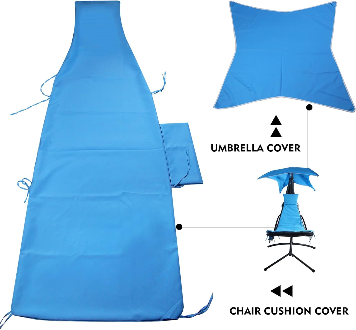 Outdoor Hanging Lounge Chair Replacement Cushion Cover and Umbrella Fabric, Made for Patio Curved Chaise Hammock Floating Swing Chair Pads, Waterproof Soft Fabric (Cushion Not Included), Blue image number 4