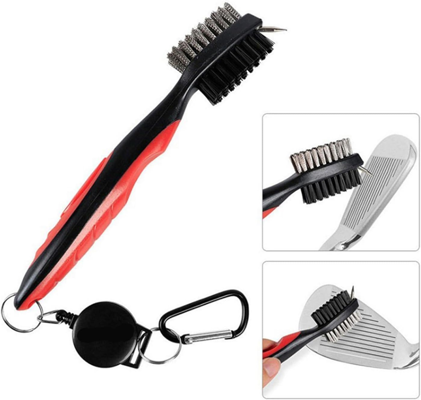 Golf Club Brush and Club Groove Cleaner with Retractable Zip-Line and Aluminum Carabiner Cleaning Tools, Golf Accessories, Golf Ball Cleaner, Golf Gifts for Men, Easily Attaches to Golf Bag. - Blue image number 2