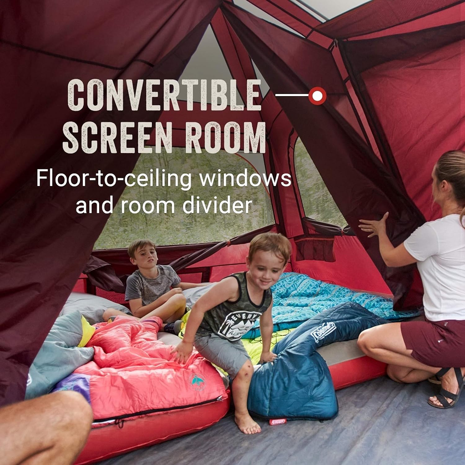 Coleman Skylodge Camping Tent, 8/10/12 Person Weatherproof Family Tent with Convertible Screen Room, Color-Coded Poles, Room Divider, Rainfly, and Storage Pockets, Fits Multiple Queen-Sized Airbeds image number 5