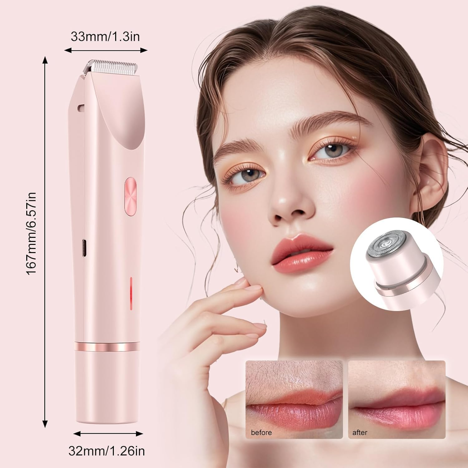 Dermave Bikini Shaver - Women'S 2-In-1 Dual-Head Cordless Electric Shaver, Silky and Painless, IPX7 Waterproof, Wet and Dry, Efficient Cleaning, Perfect for Legs, Face, Arms, Underarms