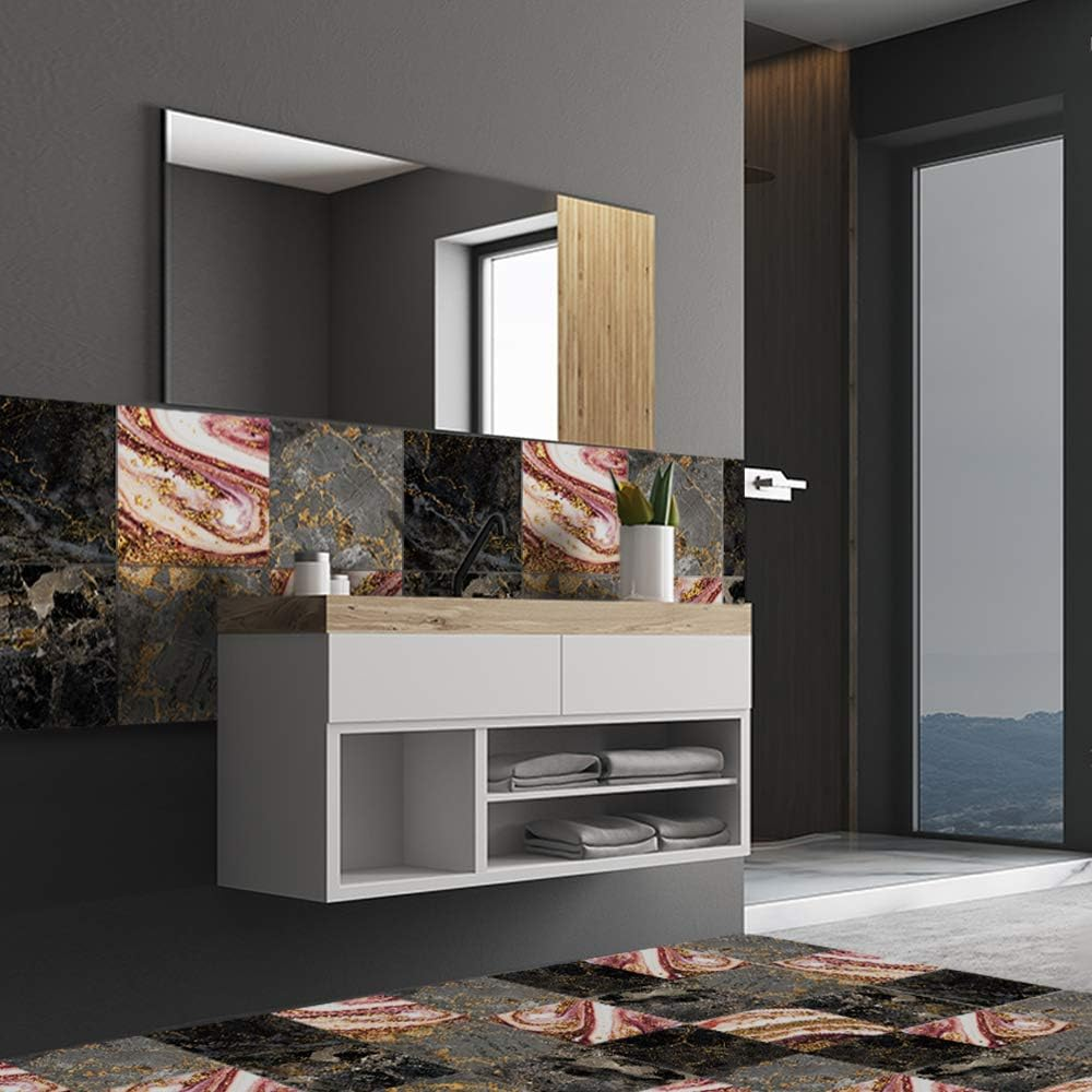 Floor Wall Tile Transfers Sticker for Home Decor, Peel & Stick Self-Adhesive Splashback, Tile Decals for Living Room Kitchen Bathroom Decor,15Cmx15Cmx 10 Pieces, Green Gilding Mosaic Tile Sticker