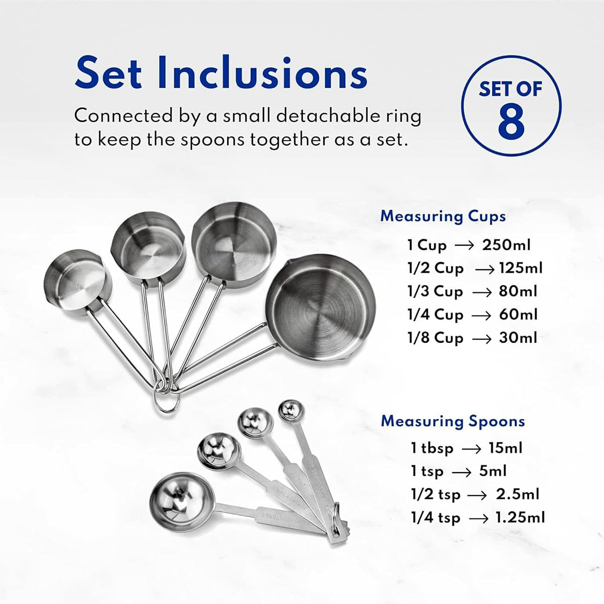 9 Piece Stainless Steel Measuring Cups, Measuring Spoons Set image number 5