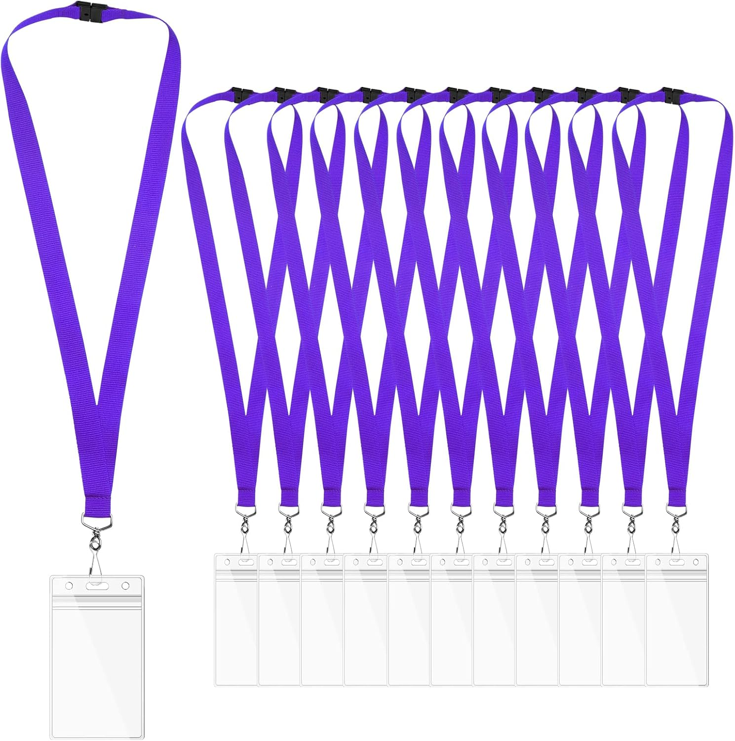 12-Pack Blue Safety Breakaway Lanyards with Waterproof Badge Holders, Metal Hook, Polyester Neck Straps for ID Cards, Events, Office, and Schools image number 3