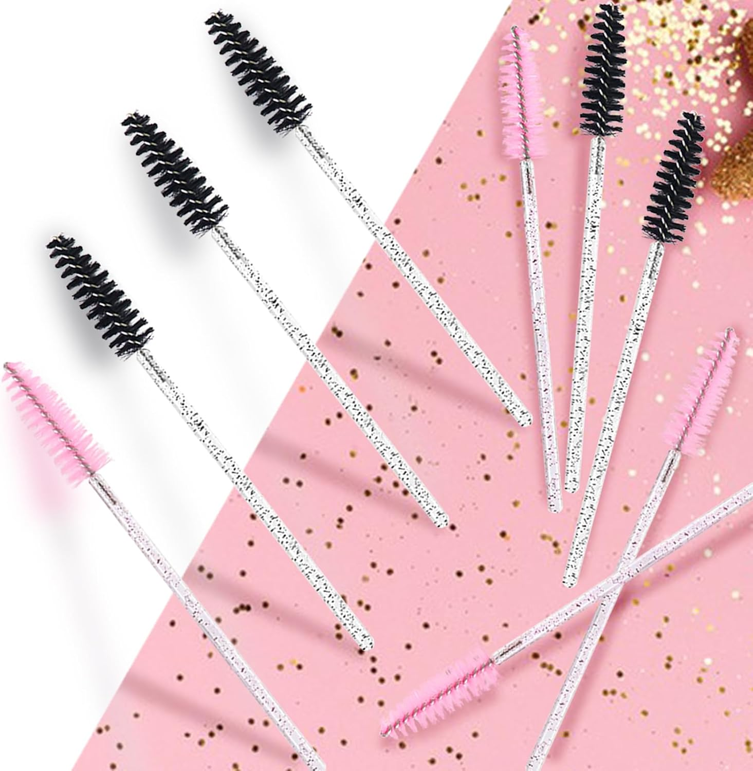 200 Pcs Disposable Mascara Wands,Lash Spoolies Crystal Eyebrow Spoolies Brush Eyelash Applicator Tool Spoolies for Eyebrow,Used for Eyelash Extension Eyebrows Cosmetics(Black and Pink) image number 1