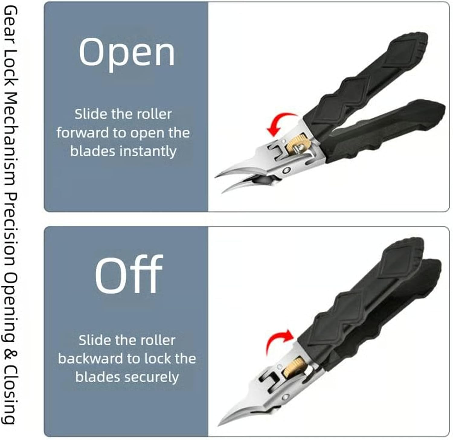 Black Anti-Slip Grip Gear Lock Nail Clipper Set with for Precise Access to Nail Grooves (2)