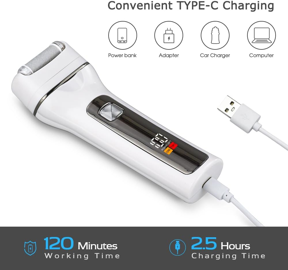 Double Roller Callus Remover Electric with 1 Replacement Roller & 2 Callus Obes, Callus Removal, Electronic Foot Care Callus File with LED Display & Light, 2 Gear Foot Care Device Pedicure Set image number 3