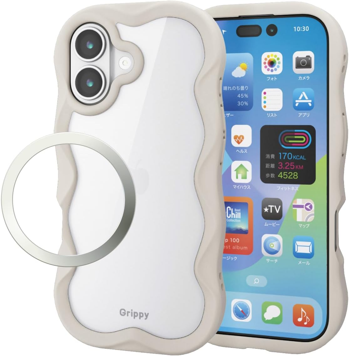 Elecom PM-A25AFCWAVEGN Iphone 17 Case Cover, Clear, Wavy Shape, Fits in the Hand, Shock Absorption, Hybrid TPU with Strap Hole, Camera Protection, Metal Sticker Included, Strap Sheet Included, Green