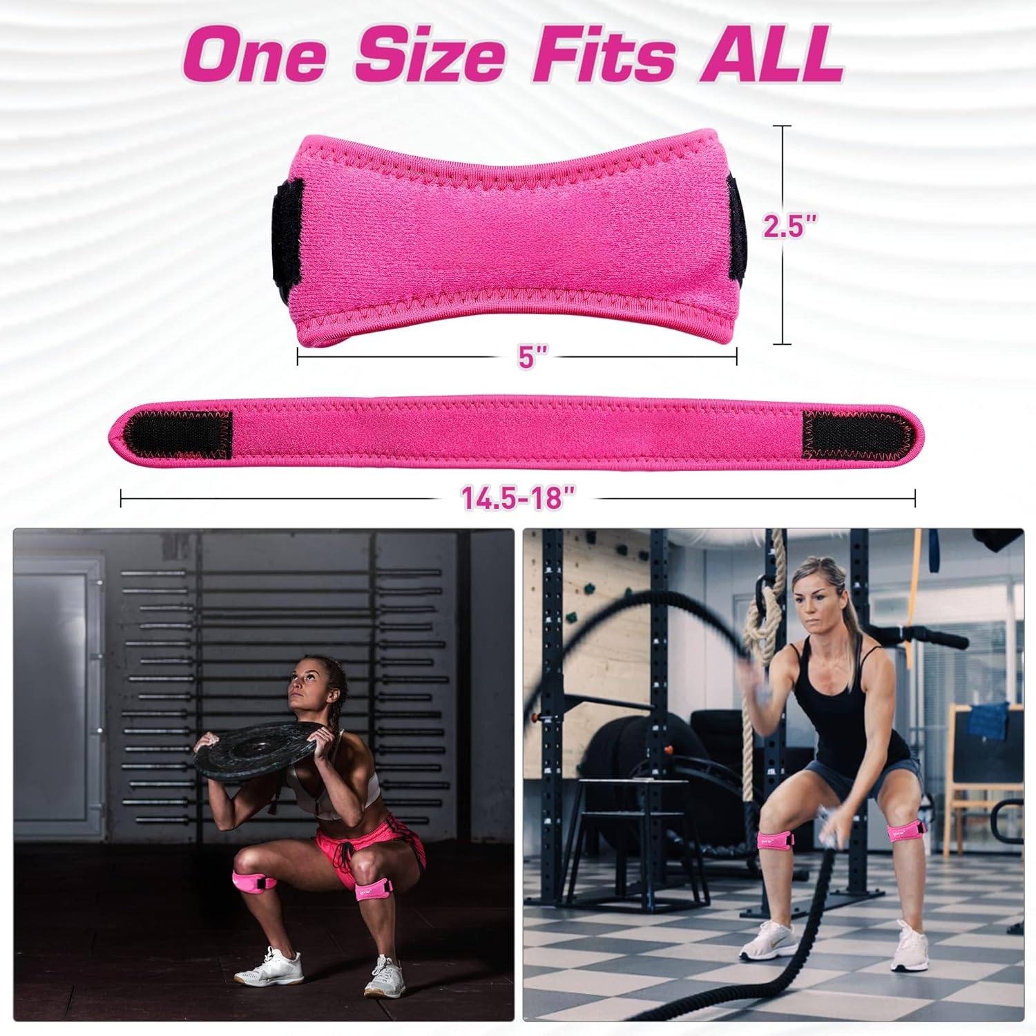 2PCS Knee Pain Relief & Patella Stabilizer Knee Strap Brace Support for Hiking, Soccer, Basketball, Running, Jumpers Knee, Tennis, Volleyball & Squats (Pink, One Size) image number 6