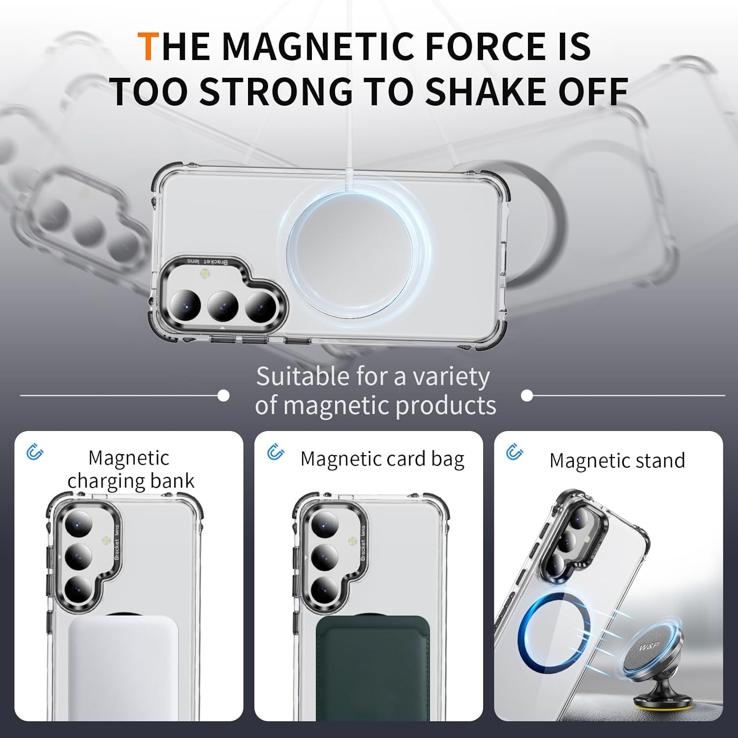 For Samsung S23 Case with Metal Camera Stand,Magnetic High-Transparency Full Protection Shockproof Case for Galaxy S23（Black） image number 2