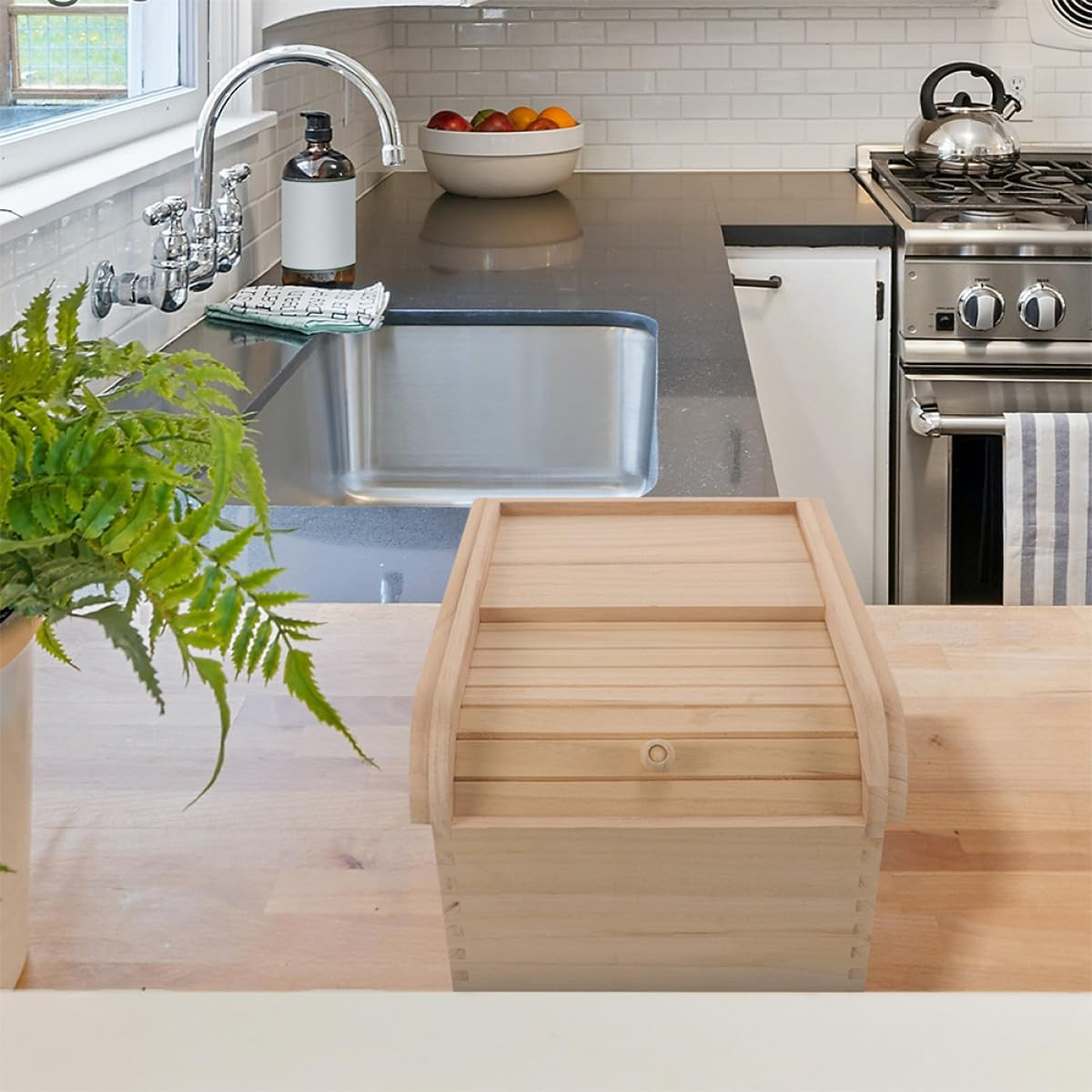 STAHAD Wooden Rice Storage Bin with Lid 10Kg Capacity Sealed Solid Paulownia Wood Food Container for Pantry Moisture and Kitchen Storage Organizer