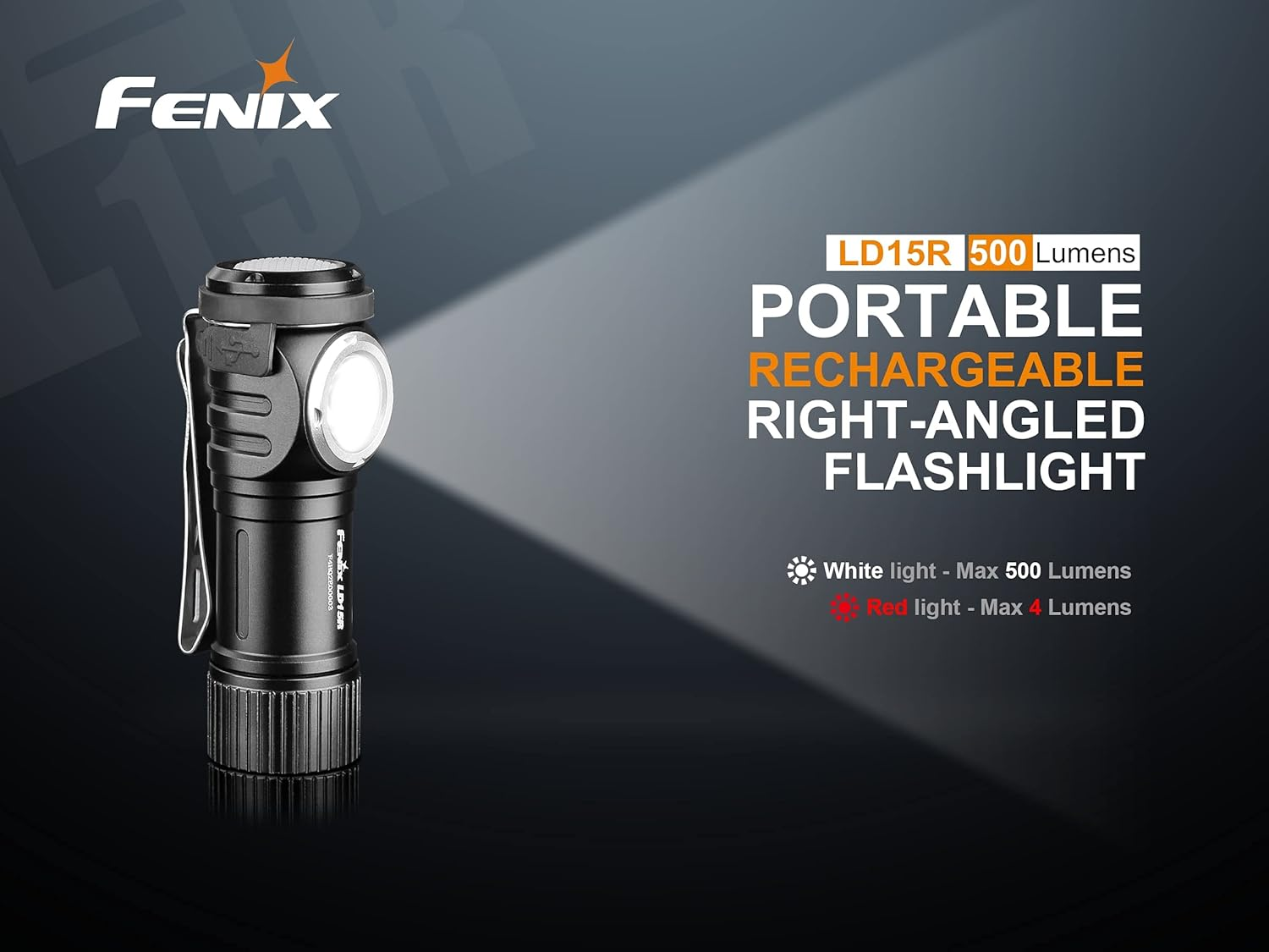 Fenix LD15R USB Rechargeable Torch - Camping Flashlight Durable Resistance Aluminium - Bright Flashlight 500 Lumens - Waterproof Flashlight for Hiking, Repairing & Camping Accessories - Black image number 1