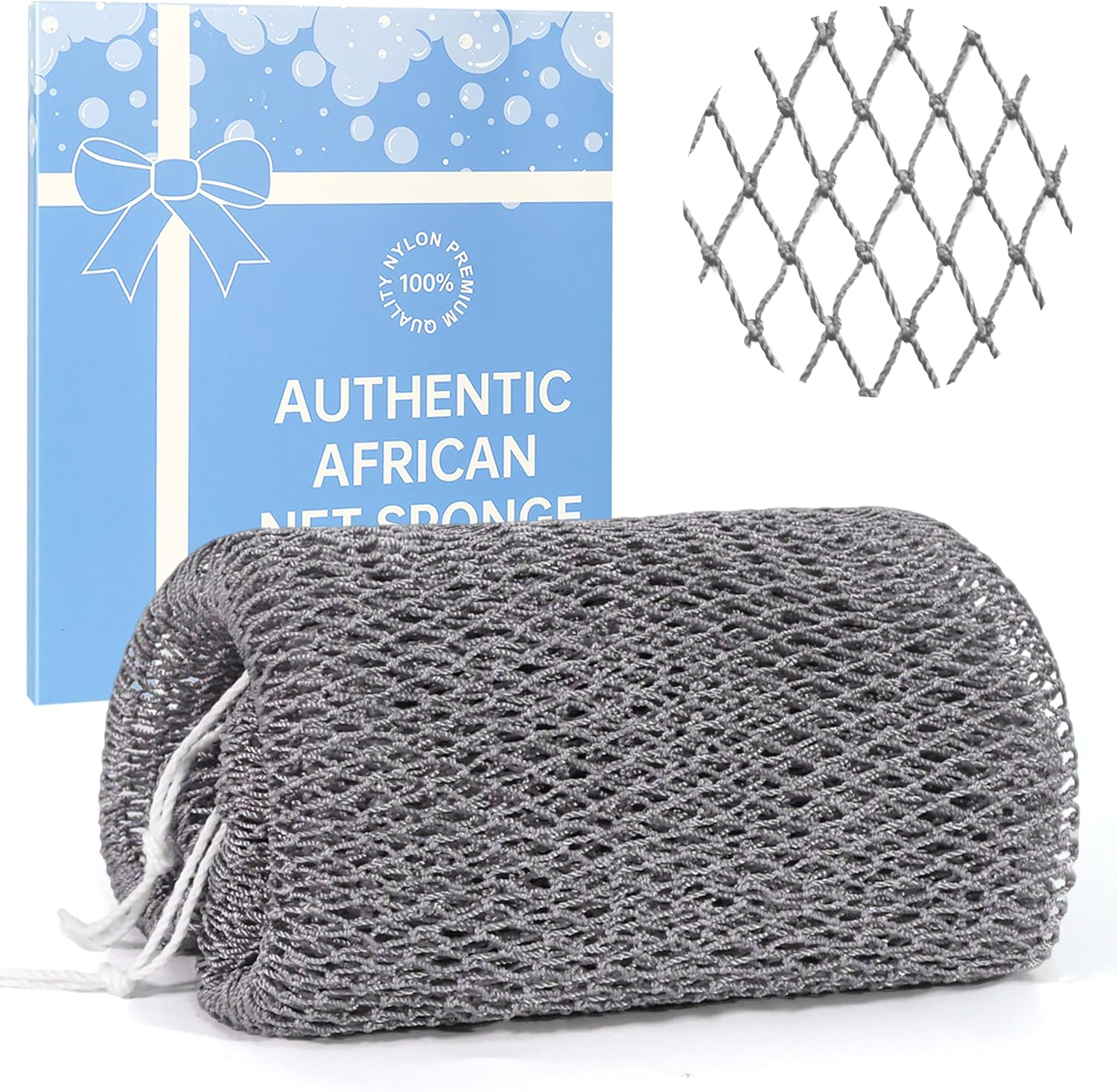 African Net Sponge with Knots,Authentic Exfoliating Bath Sponge for Deep Cleansing, Long-Lasting Body Scrub, Shower & Bath Accessories for Women & Men (Gold)