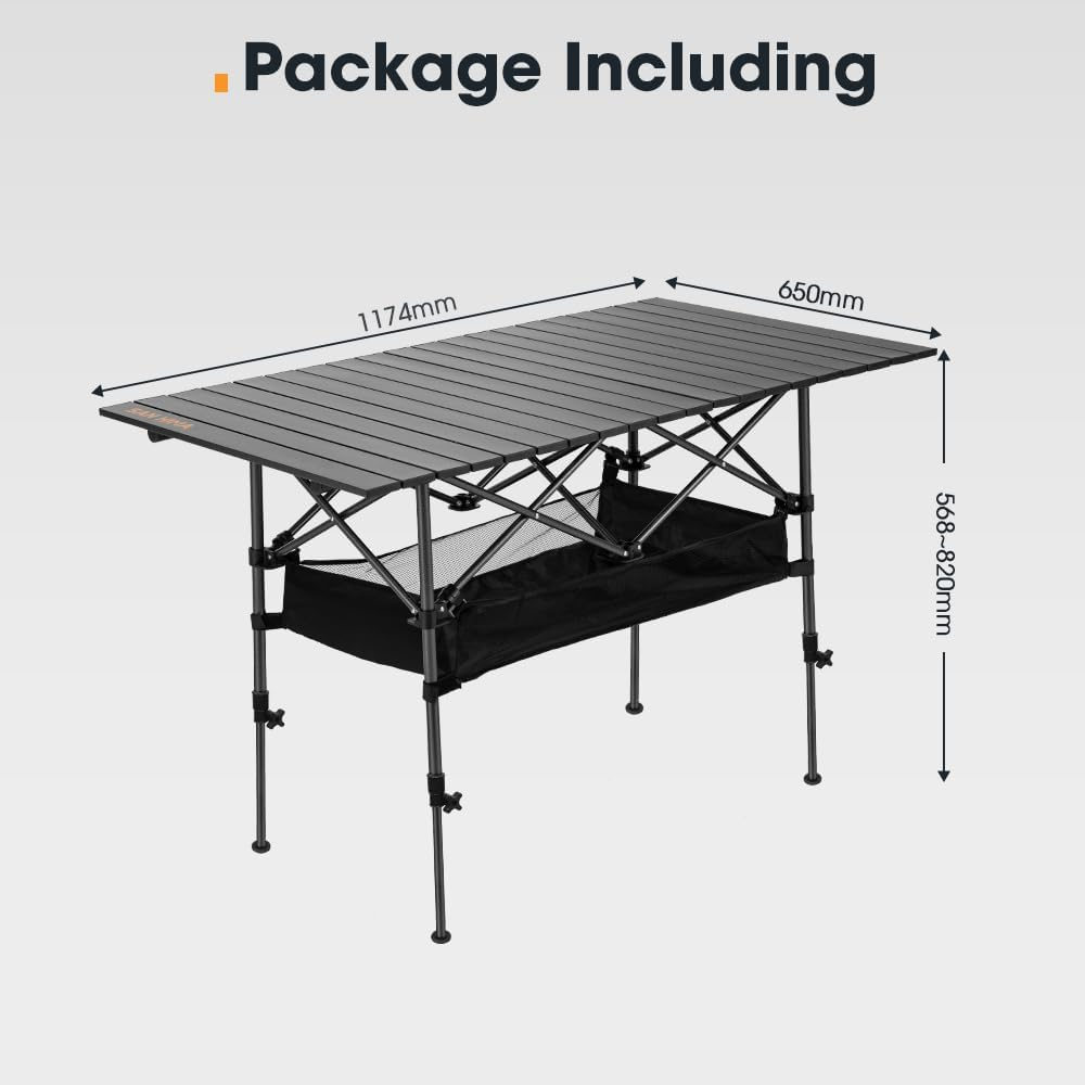 SAN HIMA Collapsible Foldable Camping Table Adjustable Height with Storage Bag, Generous Tabletop 120X65Cm, Portable Lightweight Aluminum Camp Table Quick Setup Capacity 50KG, for Outdoor Picnic image number 5