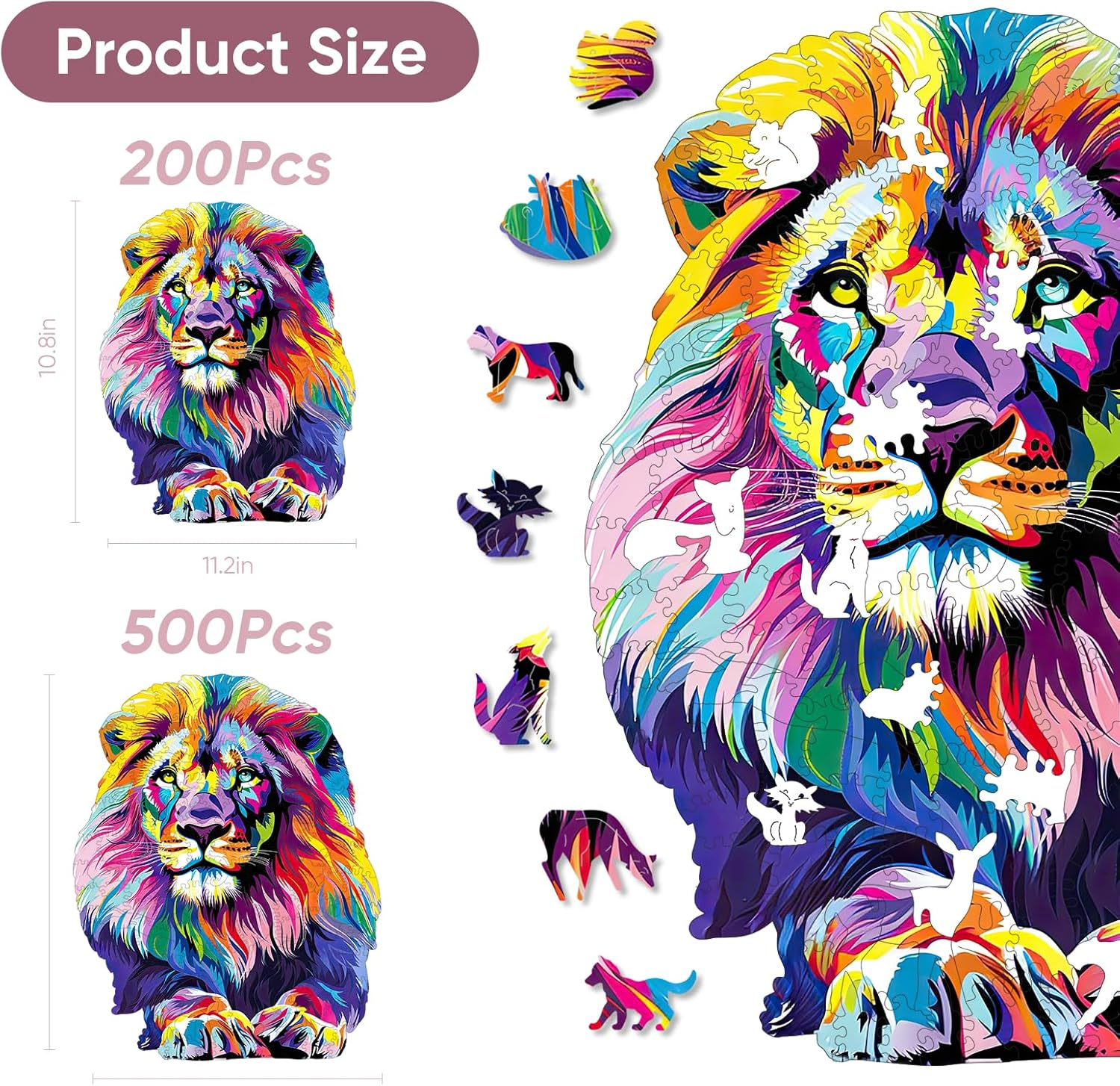 Wooden Puzzles for Adults, Lion Jigsaw Puzzles 200 Pieces, Unique Shaped Puzzle for Adults and Kids, Ghristmas Gift Family Game 10.8 X 11.2 Inch image number 5