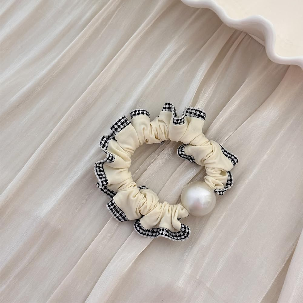 Hair Scrunchie, Plaid Lace Hair Bobbles Ponytail Holder, Elastic Hair Bobbles for Women and Girls (Pack of 4)