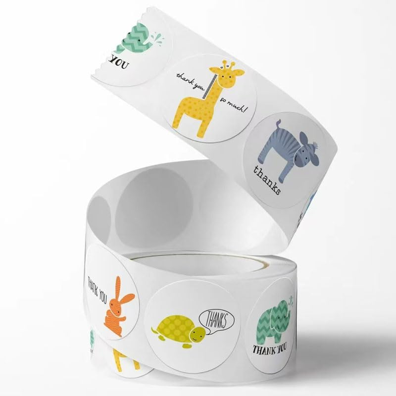 Hothotgirl Thank You Sticker Labels | 1.5" round | 500 Cute Animal & Flower Stickers per Roll | Waterproof, Self-Adhesive, Perfect for Cards, Envelopes & More