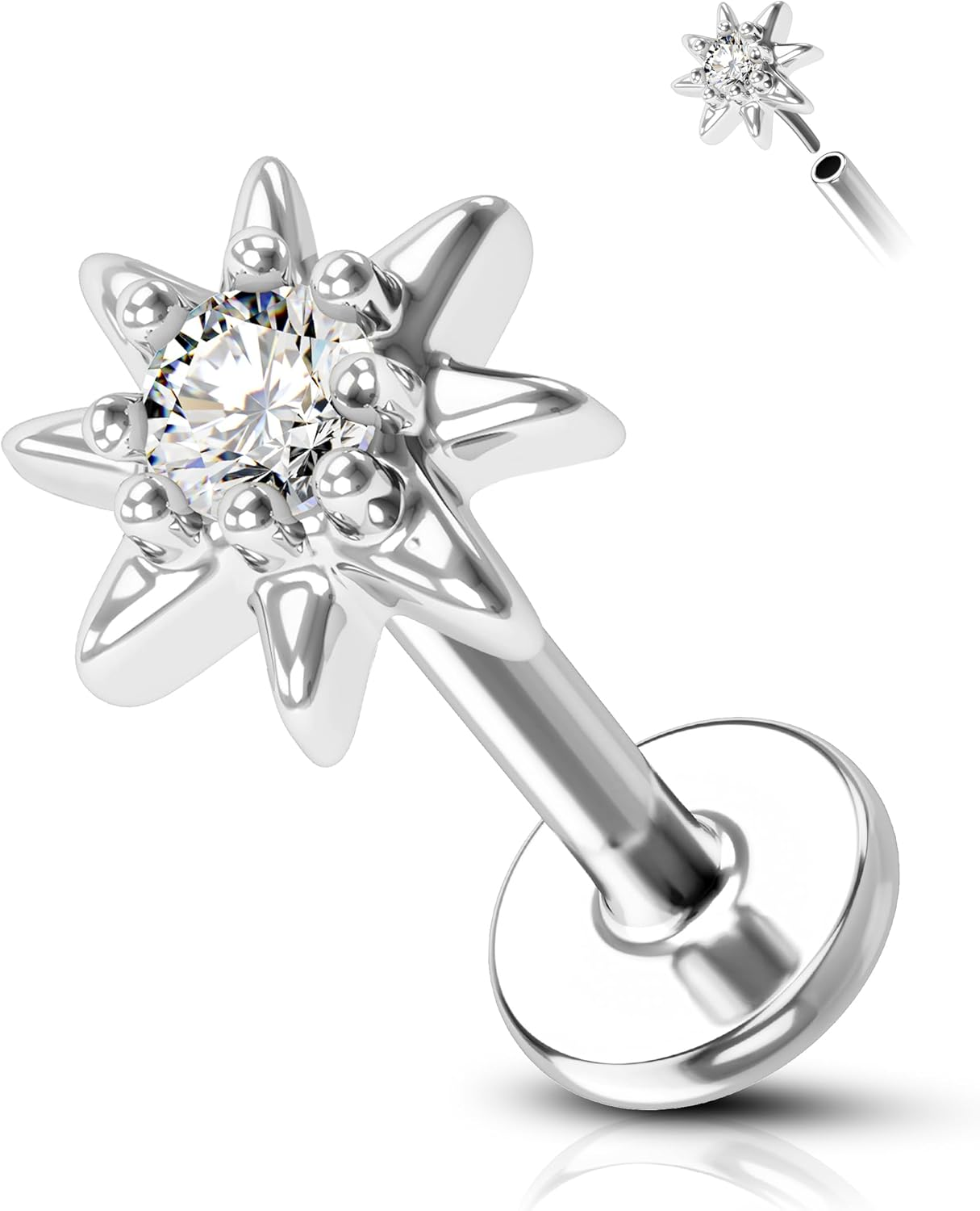 COCHARM Helix/Tragus/Conch/Cartilage Piercing Jewellery 16G 6Mm/8Mm - Threadless Star Tragus/Cartilage Earring Stud with Flat Back, Push Pin Surgical Steel Lobe Jewellery in Gold & Silver