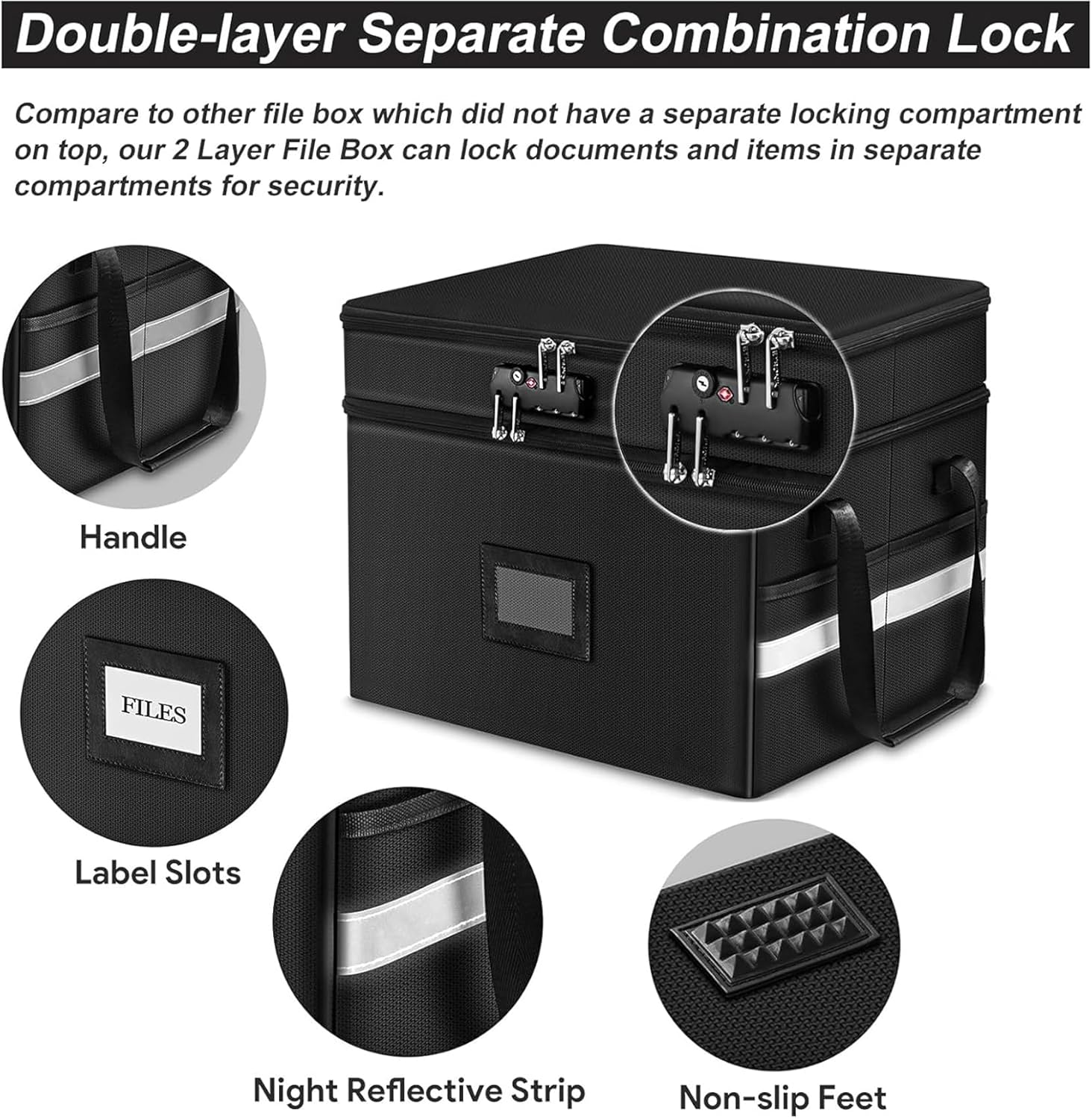 Fireproof Document Safe Box with Lock, Portable Collapsible File Cabinet Storage Organizer for Hanging Letter, Legal Size Folder, 40 * 31 * 33Cm Black image number 5