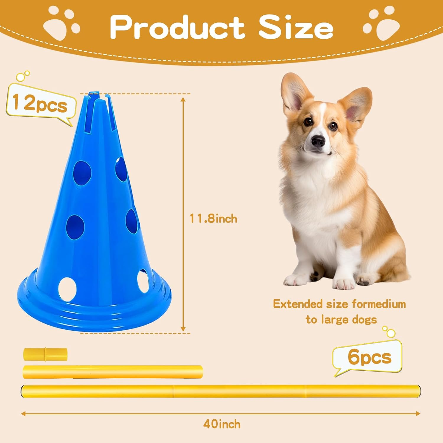AEDNX Dog Agility Hurdle Cone Set Dog Agility Course Backyard Set Include 12 Agility Cones 6 Agility Rods Agility Training Equipment Height Adjustable Obstacle with Storage Bag Blue image number 2