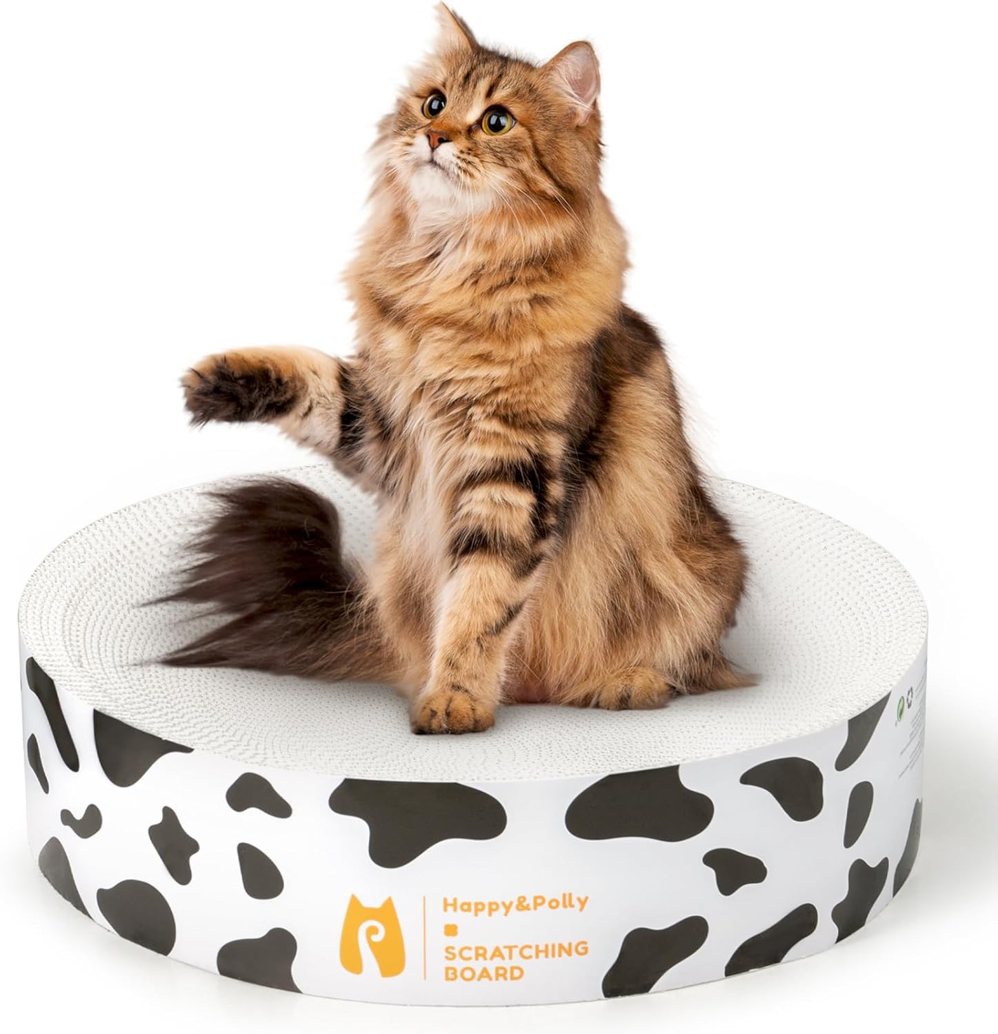 Happy&Polly round Cat Scratcher Cardboard Bed - Double-Sided Scratching Pad for Indoor Cats, Furniture Protector, Scratch Deterrent - White