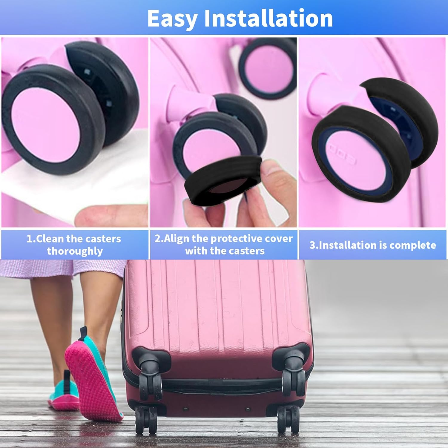 16 PCS Silent Luggage Wheel Protection Covers - Universal Anti-Scratch, Reduce Noise for Most 8-Spinner Wheels (Grey) image number 1