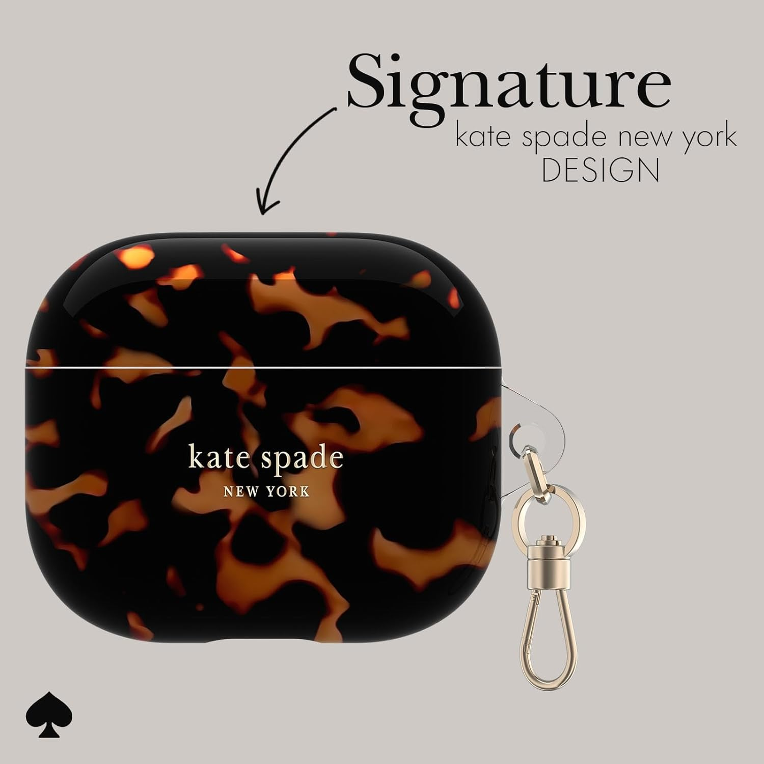 Kate Spade New York Airpods Protective Case with Keychain Ring - Tortoiseshell, Compatible with Airpods 3Rd Generation