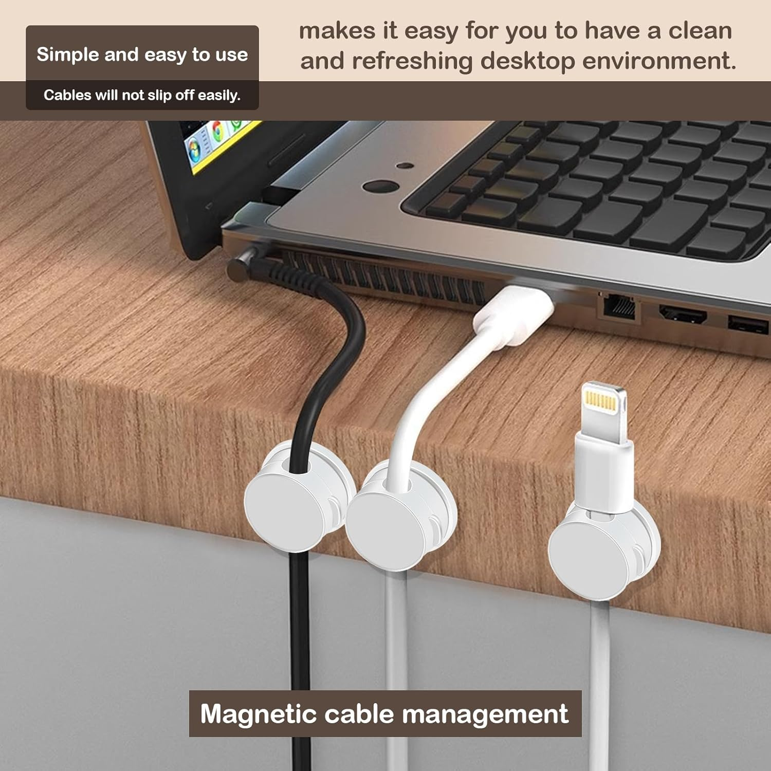 YUENTOEN 6 Pack Cord Organizer, Desk Cable Management Clips 360&deg; Rotating, Adhesive Wire Organizer Keeper for Car Home Office (White+Black)