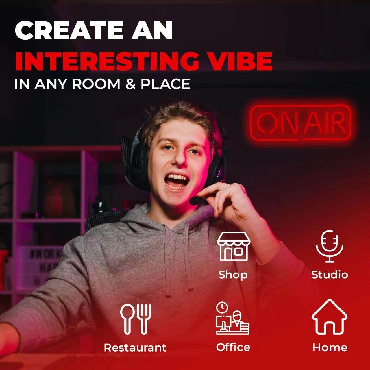 ON AIR Neon Signs, LED Studio Live Decorative Lights, Streaming Recording Sign, USB Connected, for Streamers Influencers Gamers Room Bar Club Home Party Decoration&hellip; (Red)