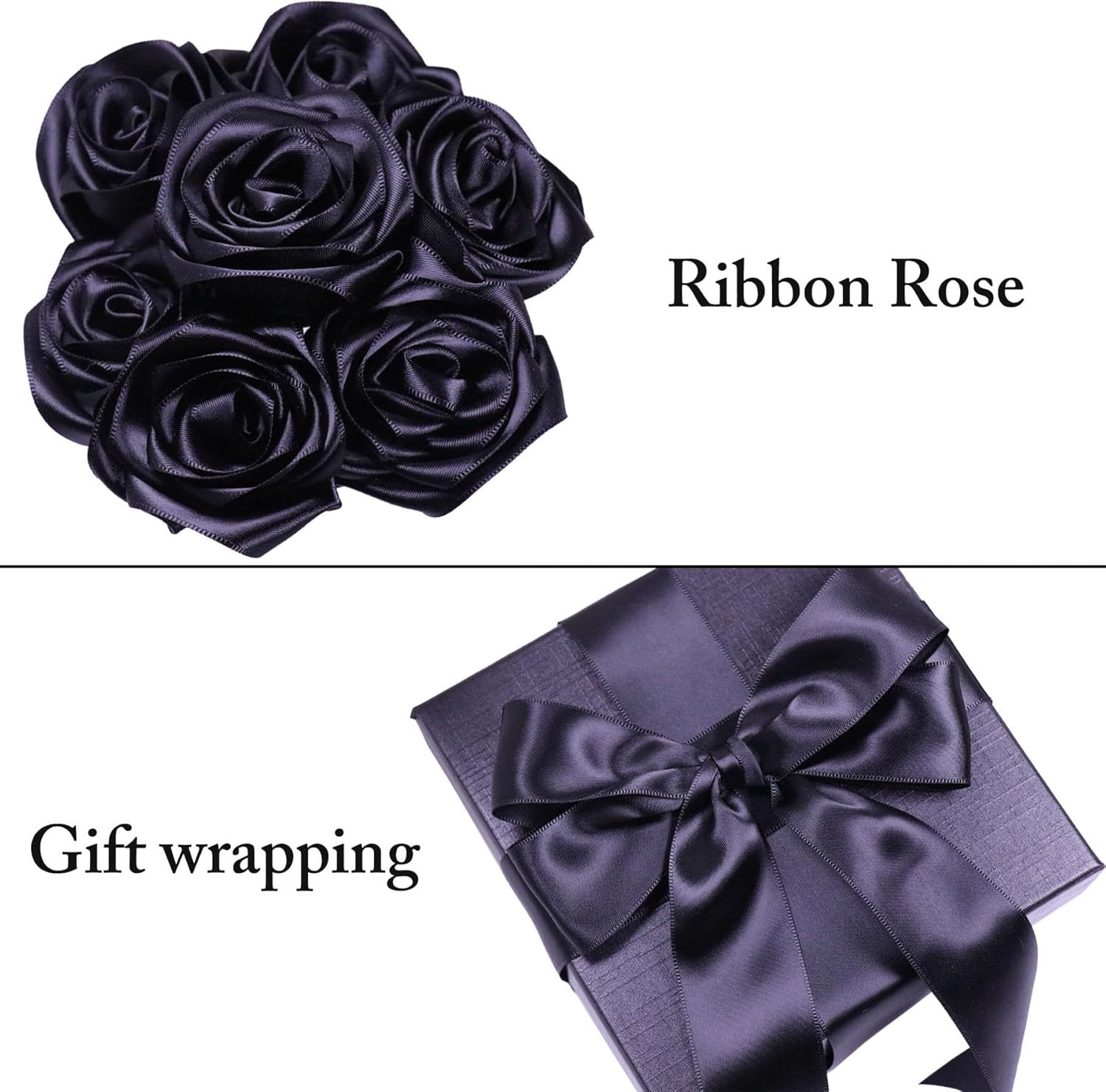 Black Ribbon 1-1/2 Inch 30 Yards Satin Ribbon Polyester Fabric Single Sided Ribbon for Gift Wrapping, Flower Bouquet, Handmade Eternal Flower, Wedding Party Decoration