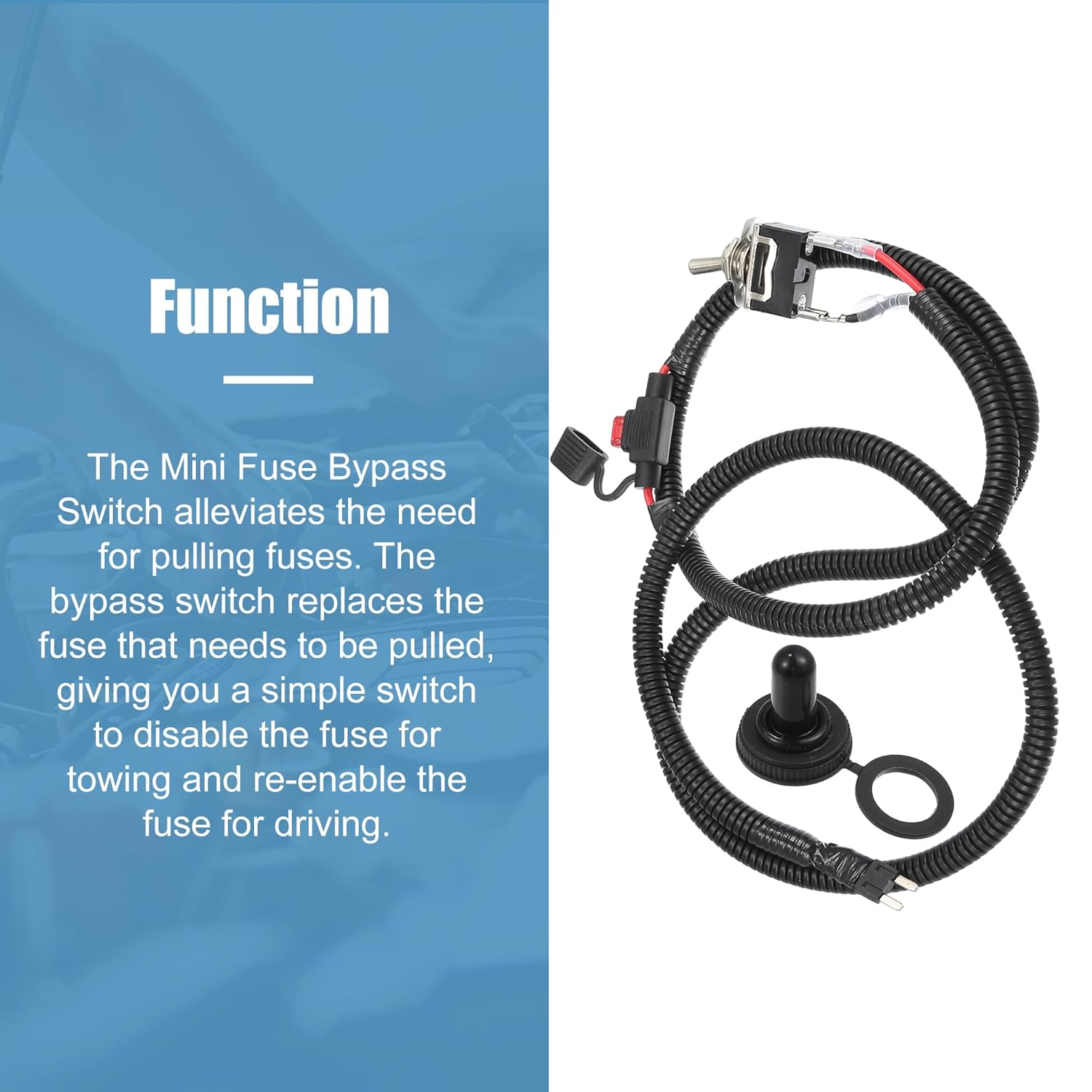Uxcell 1 Set 133.5Cm 52.56" Universal Automotive Switched Fuse Bypass Kit Fuse Bypass Switch image number 3
