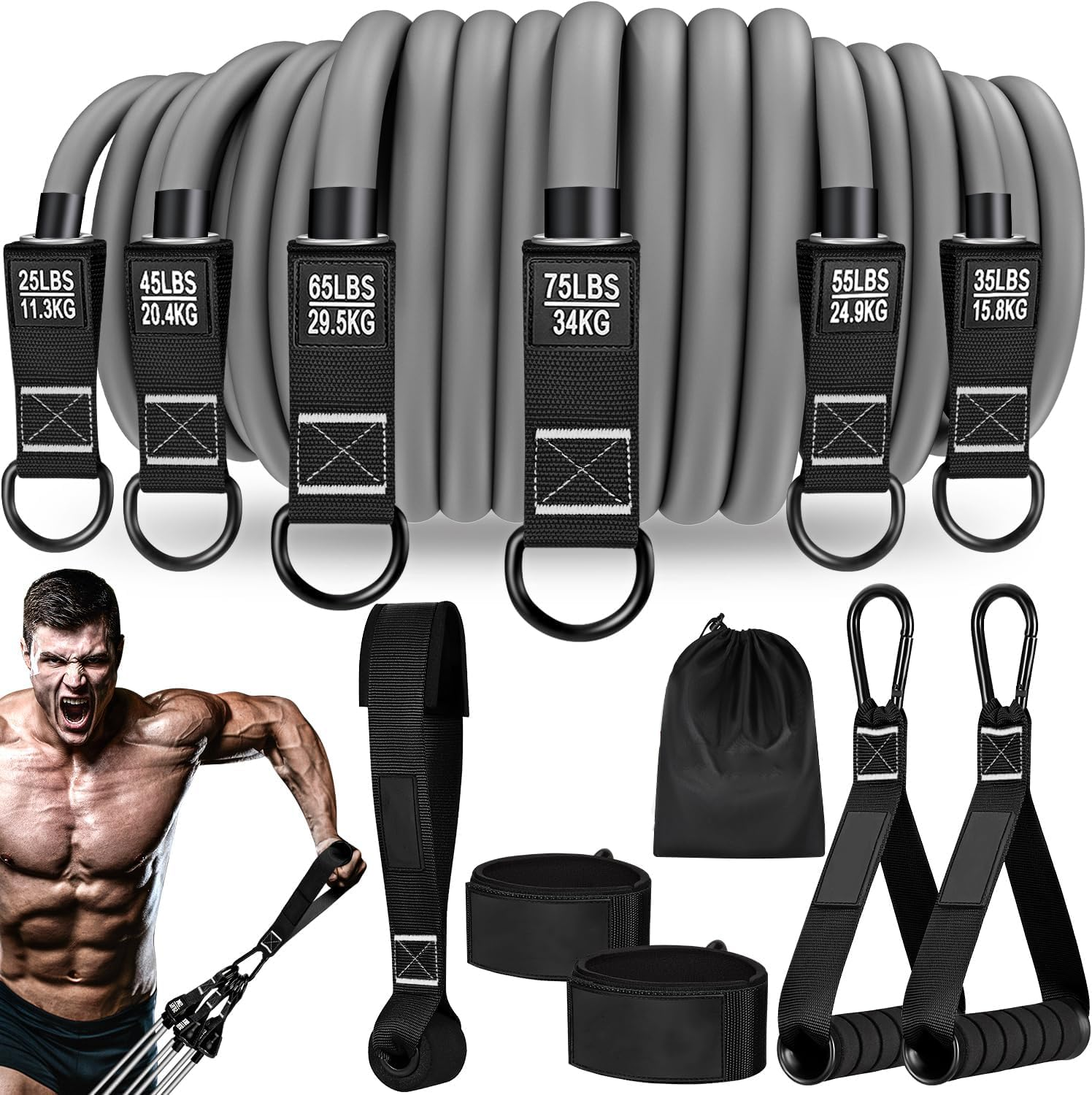 Resistance Bands Set, 300LBS Heavy Exercise Bands with Handles, Fitness Bands for Working Out, Workout Bands for Men, Weight Bands Set for Muscle Training, Strength, Slim, Yoga, Home Gym