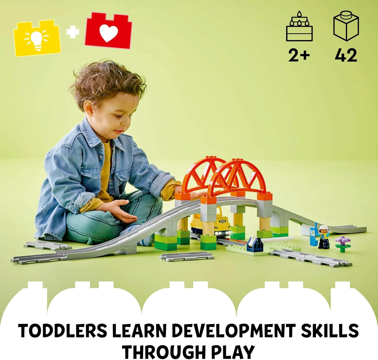 LEGO DUPLO Train Bridge and Tracks Expansion Set, Montessori Toy for Toddlers, Building Blocks Playset, Educational Kids' & Baby Toy for 2+ Year Old Boys & Girls, Develops Fine Motor Skills 10426 image number 3