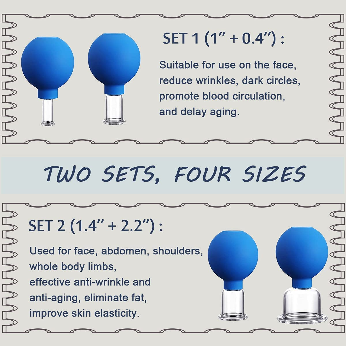 2 Pcs Facial Glass Cupping Set, Silicone Vacuum Suction Cupping Cups, Cupping Massage Therapy, Lymphatic Drainage Massage Cupping Tool Cups for Body and Facial Care image number 1