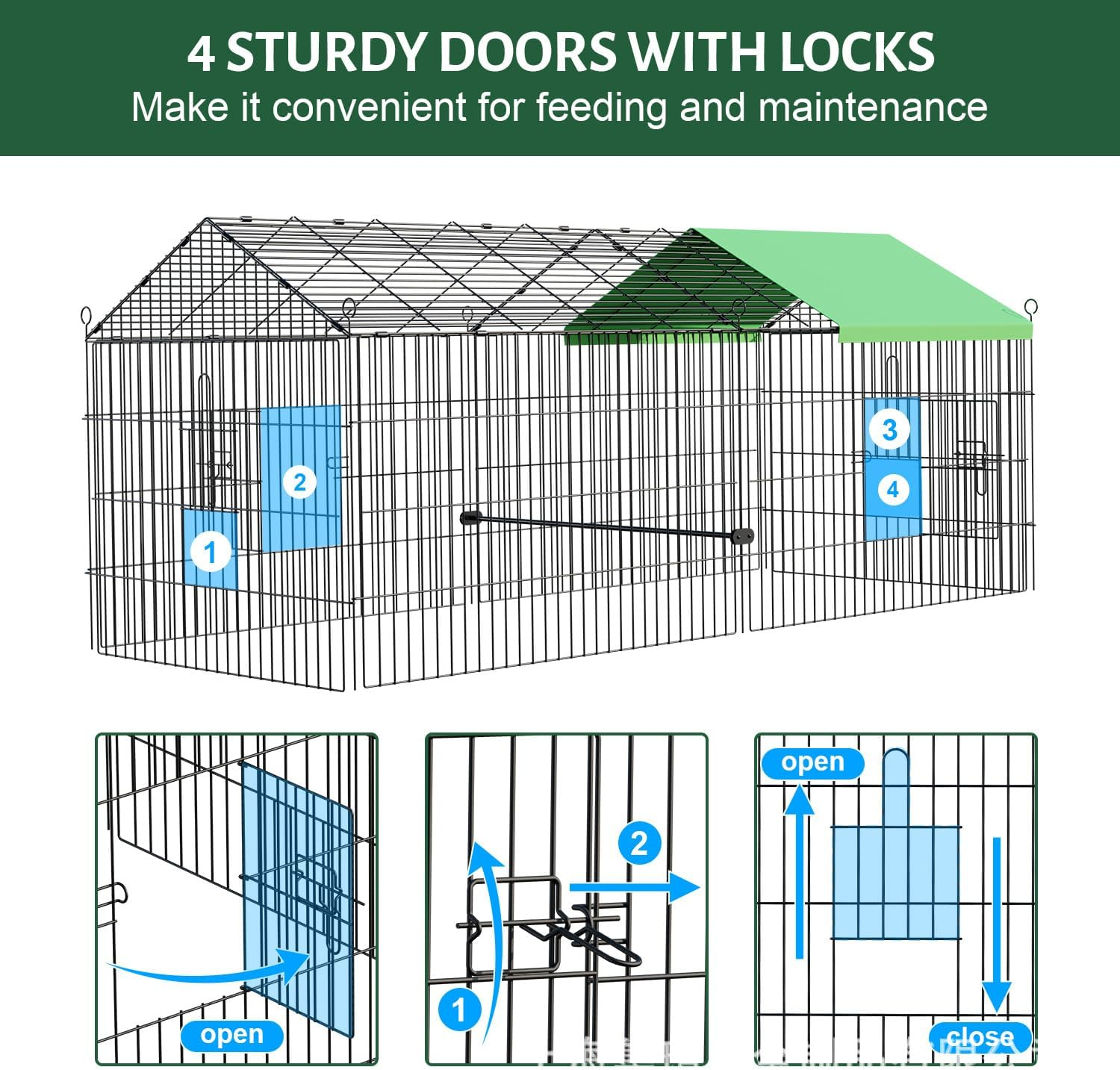 Chicken Coop, 180CM&times;76CM Foldable Outdoor Backyard Metal Coop Chicken Cage with Cover, Chick Tractor Cage Enclosure Crate, outside for Small Animals Duck Rabbit Hen Cat Crate Playpen Exercise Pen image number 3