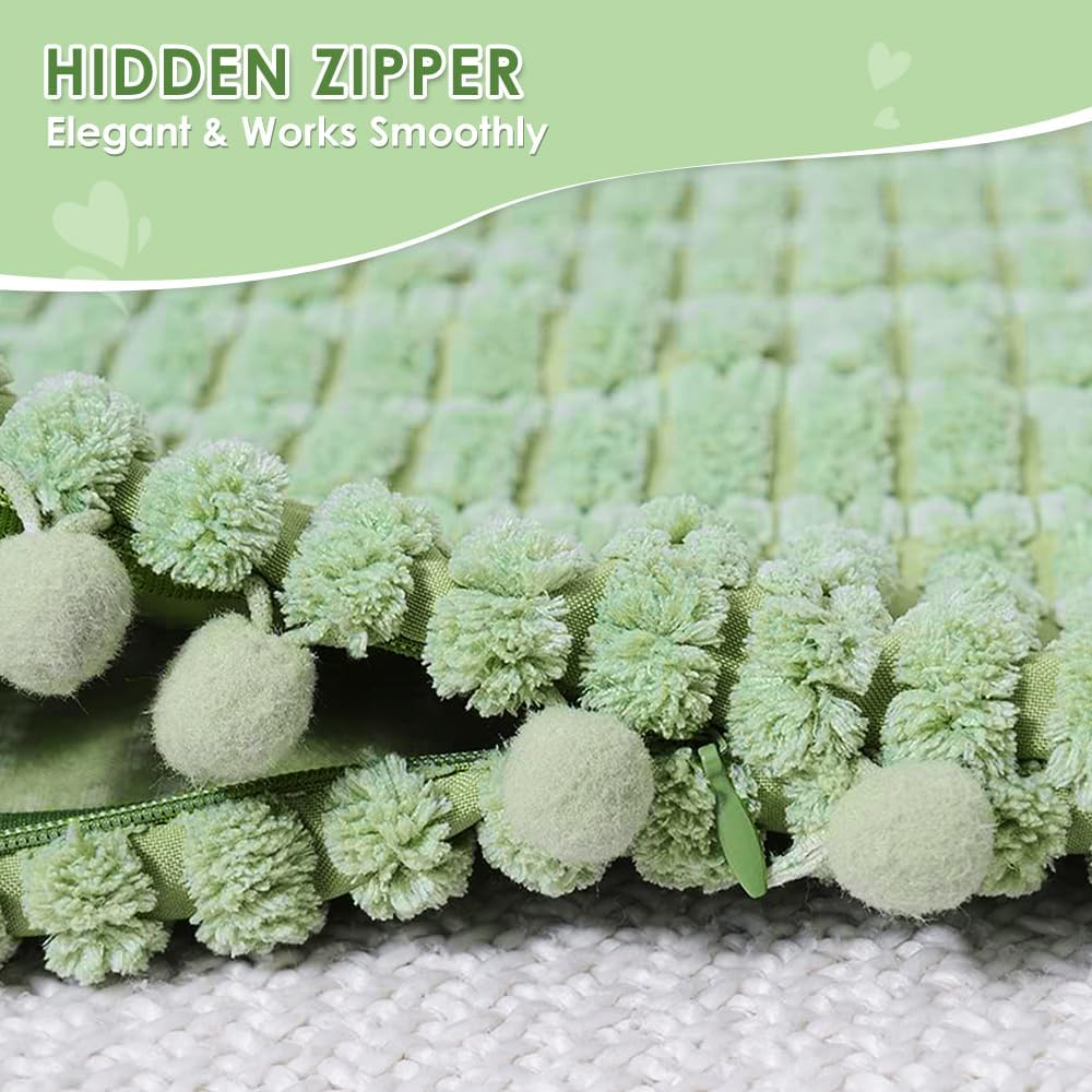 AUTOWT 2 Packs Decorative Throw Pillow Covers - 45 X 45 Cm Outdoor Cushion Cases with Pom-Poms - Boho Home Decor - Square Striped Corduroy Pillowcase for Couch Sofa Bed Bedroom Living Room (Green) - Grey image number 7