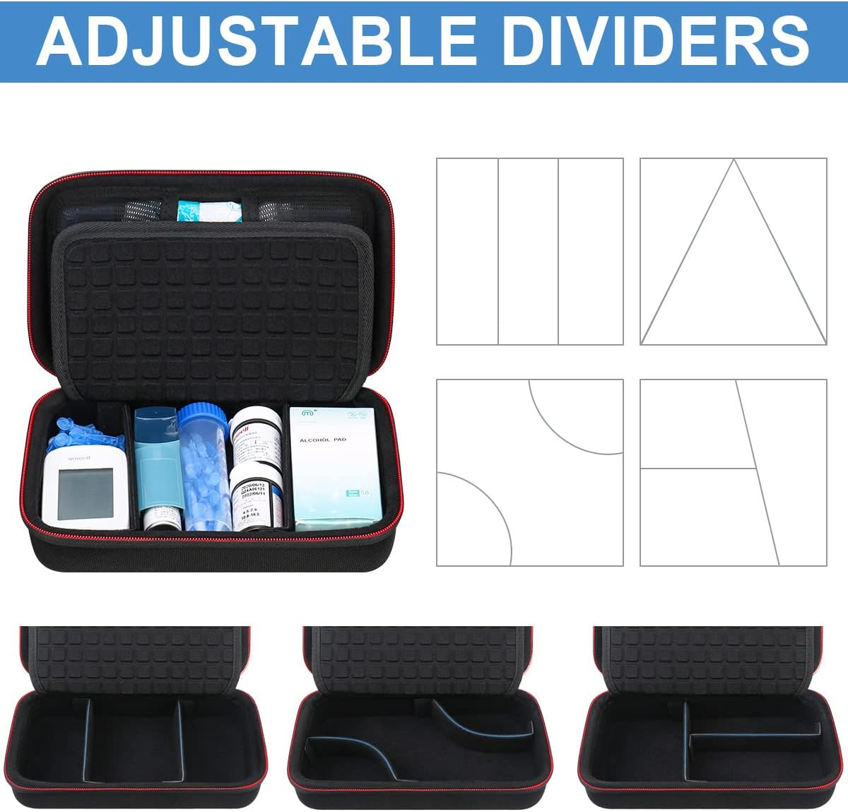 Canboc Diabetic Supplies Travel Case, Carrying Bag for Glucose Meter, Insulin Pens, Blood Sugar Test Strips, Lancets, Lancing Device, Medication, Alcohol Wipe or Other Diabetes Care Accessories, Black - Grey image number 7