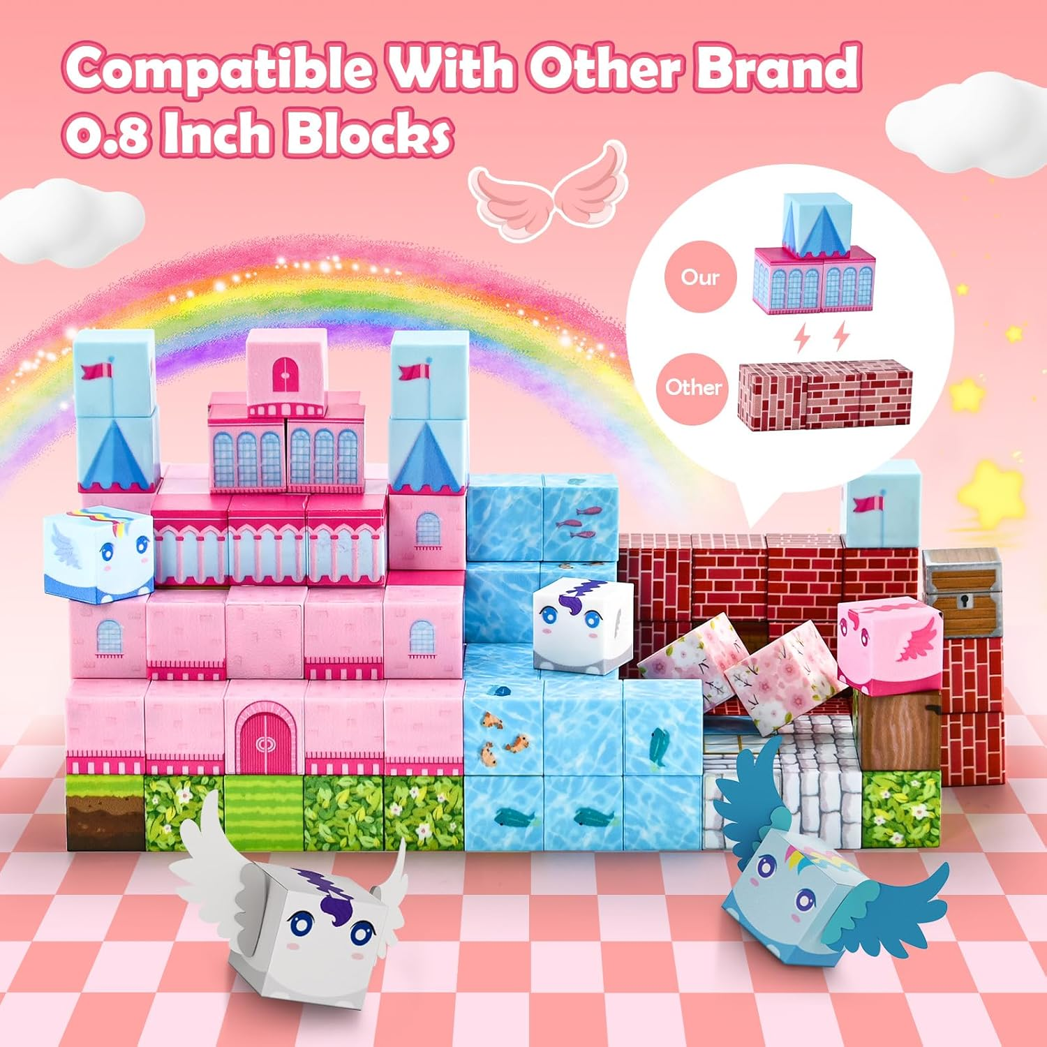 Magnetic Blocks for Girls Toys - 100PCS Magnet Castle Building Set, Sensory Toys for Toddlers, Magnetic Tiles Toys Gifts for Kids Age 3+, Fidget Cubes Construction Toys for Christmas, Birthday image number 4