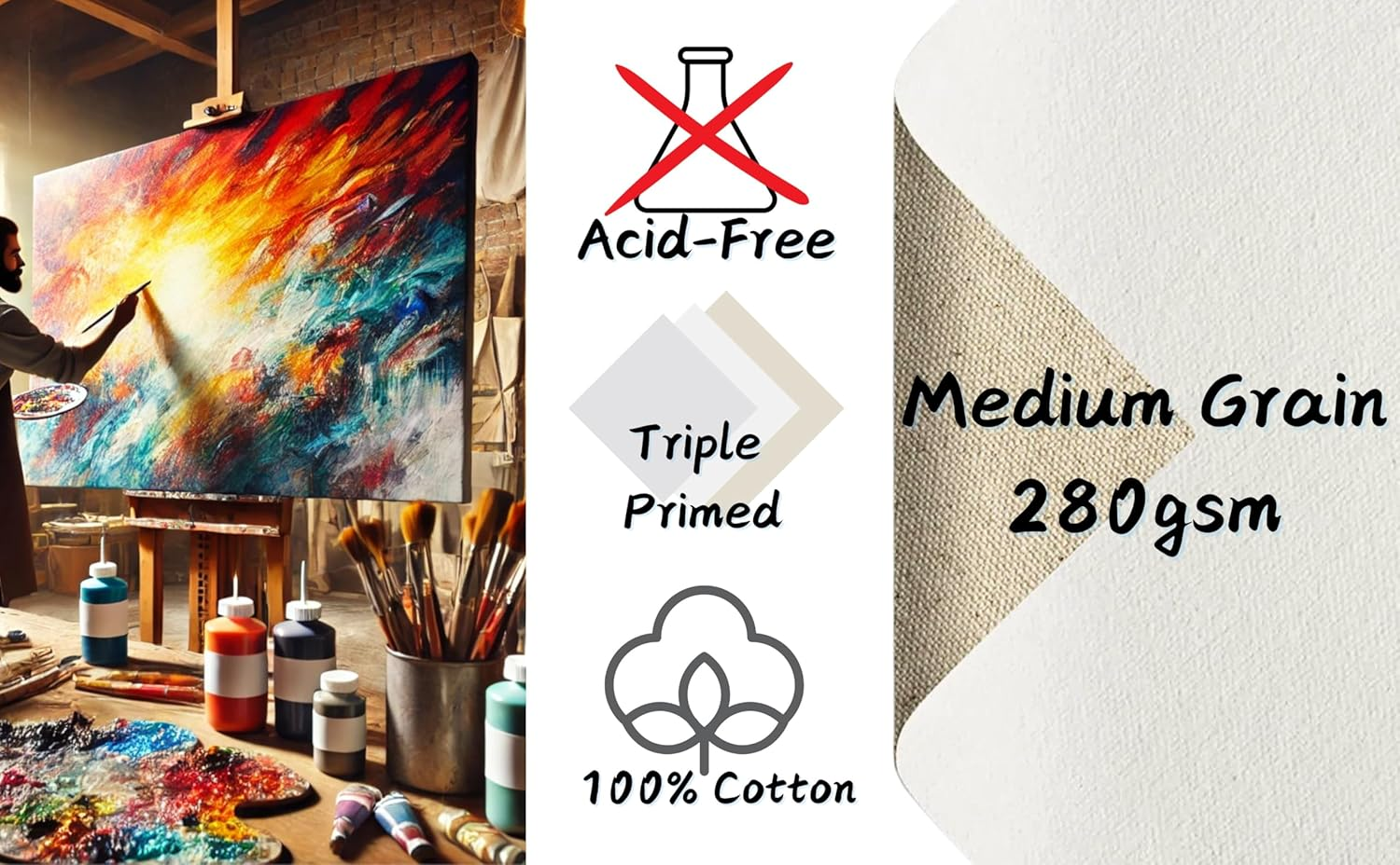 ARTME 20Pcs Canvas Panels (15X20-4Pk, 24X30-4Pk, 30X40-4Pk, 20X20-4Pk, 30X30-4Pk) 3Mm Blank Artist Canvas Board / 280GSM/ 100% Cotton/Triple Primed/Acid Free/Medium Grain- Acrylic & Oil Painting image number 5
