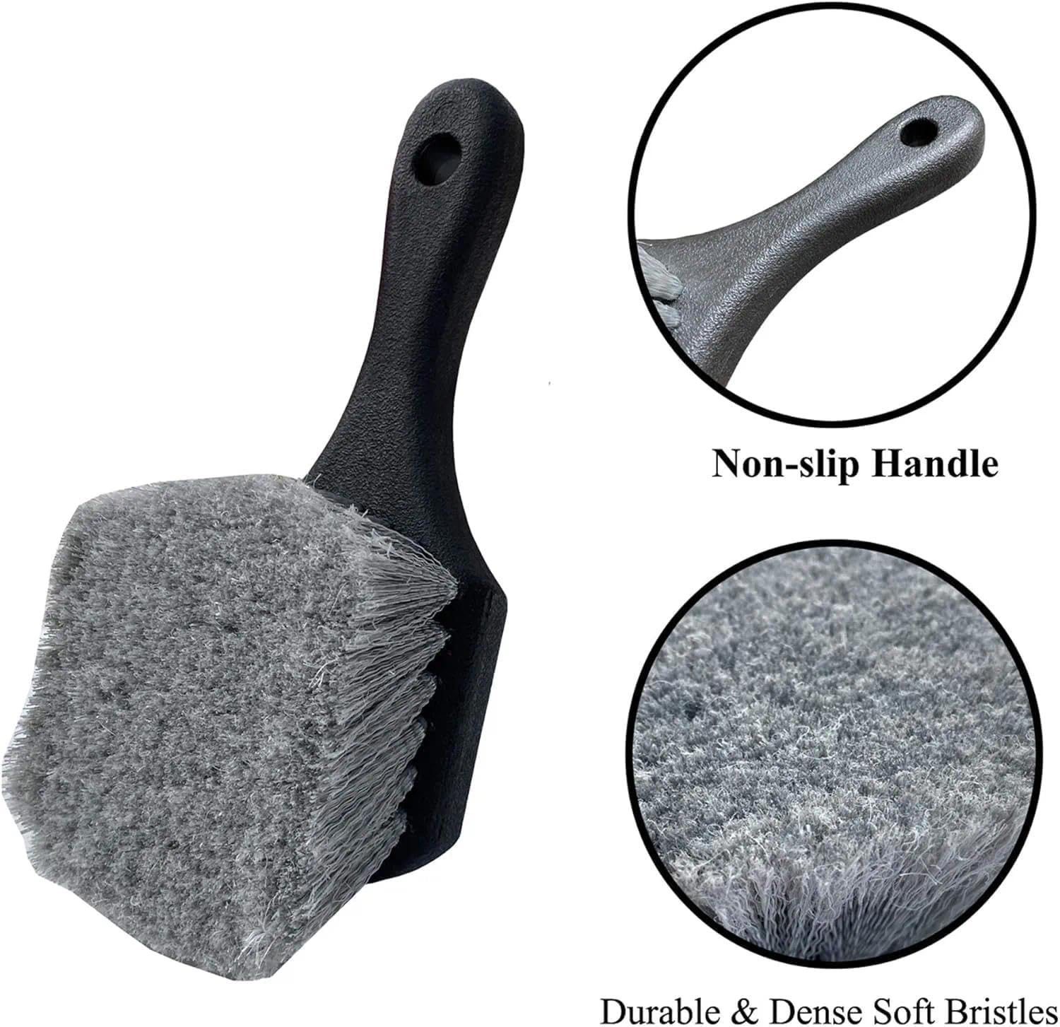 Unron Wheel & Tire Brush for Car Rim, Soft Bristle Car Wash Brush, Cleans Tires & Releases Dirt and Road Grime, Short Handle for Easy Scrubbing Black image number 3