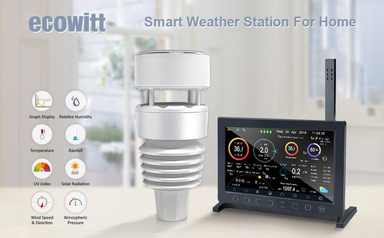 ECOWITT Wittboy Pro Weather Station HP2564, Includes 7 Inch HP2560 TFT Display Console and WS90 Outdoor Solar Powered Weather Sensor, Supports Wu/Weathercloud/Wow/Ecowitt Servers, 433 Mhz image number 4