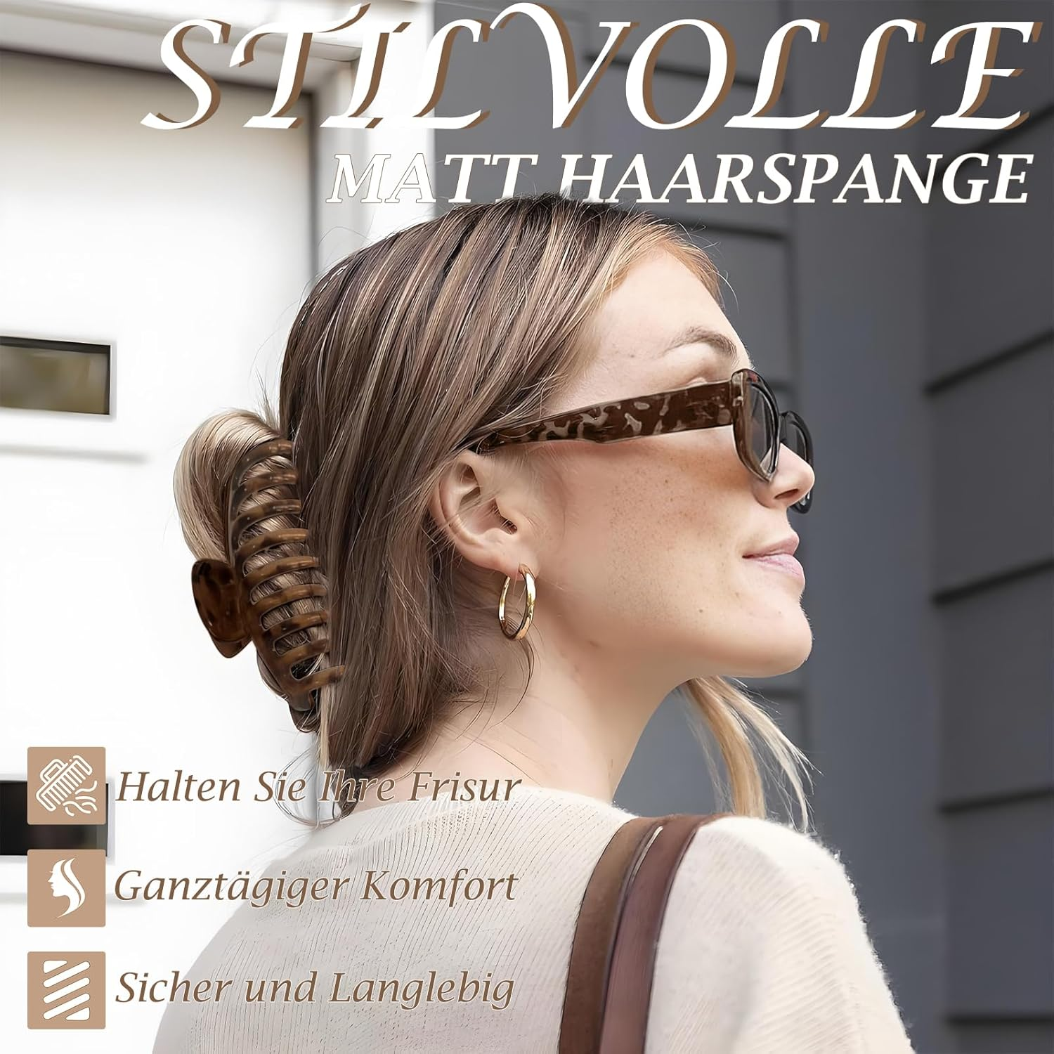 PUSCOBSY Hair Claw Large for Thick Hair, Hair Clips 11 Cm Non-Slip Hair Clip Pack of 4 Strong Hold Hair Clips for Women, Black/Leopard Dark Brown/Leopard Light Brown image number 3