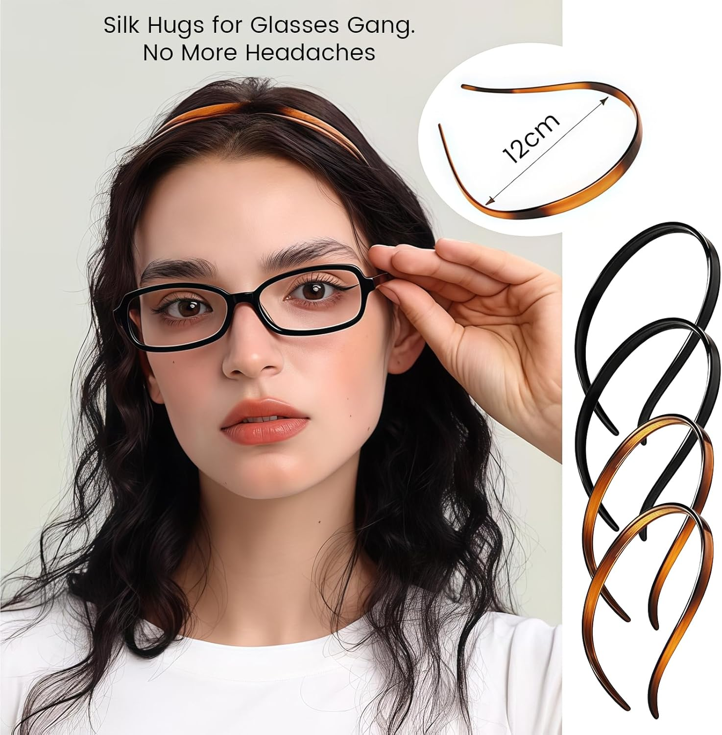 Flexible Hair Bands for Glasses Wearers, Thin Plastic Hair Headband Combs with Teeth, Pressure-Free Non-Slip Comfortable Hair Bands for Women, Pack of 4 image number 3