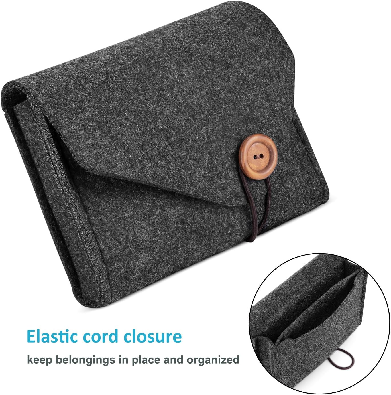 Procase Macbook Power Adapter Case Storage Bag, Felt Portable Electronics Accessories Organizer Pouch for Macbook Pro Air Laptop Power Supply Magic Mouse Charger Cable Hard Drive Power Bank&ndash;Black image number 1