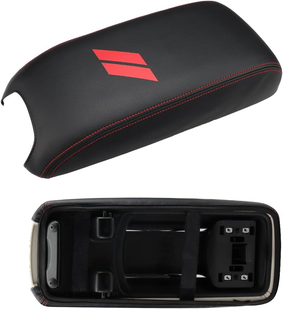 INTGET Center Console Cover for Dodge Journey 2011-2020 Middle Amrest Cover (Black Leather Red Stitches with Pattern) - Black Leather Red Stitches With Pattern image number 5